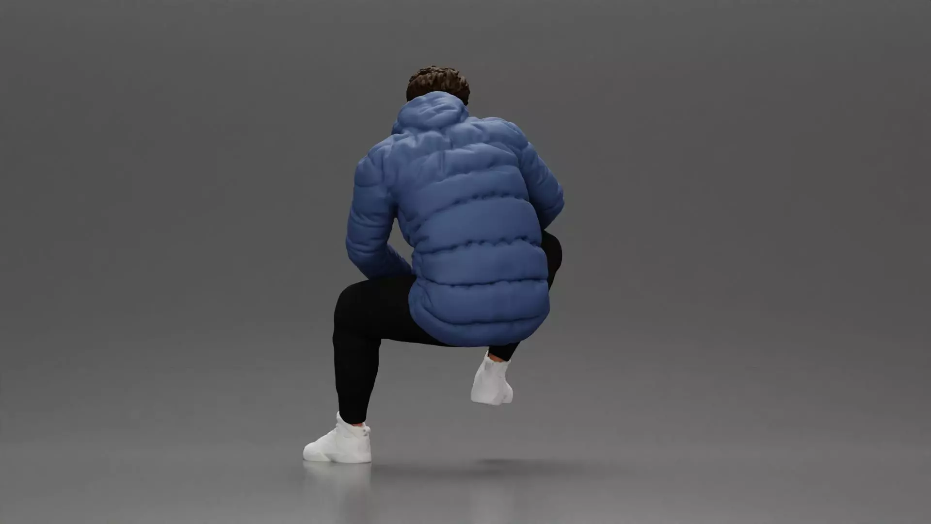 performer crouching in puffer jacket athletic stance setting 3D print model_3