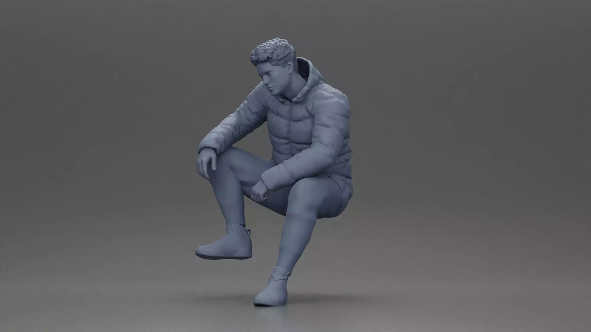 performer crouching in puffer jacket athletic stance setting 3D print model_11