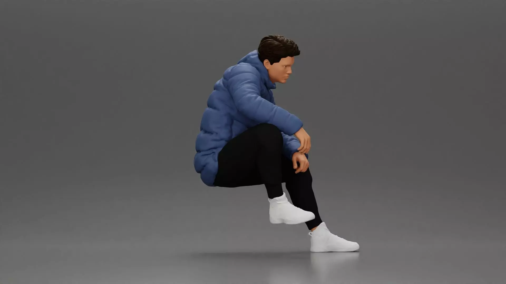 performer crouching in puffer jacket athletic stance setting 3D print model_1