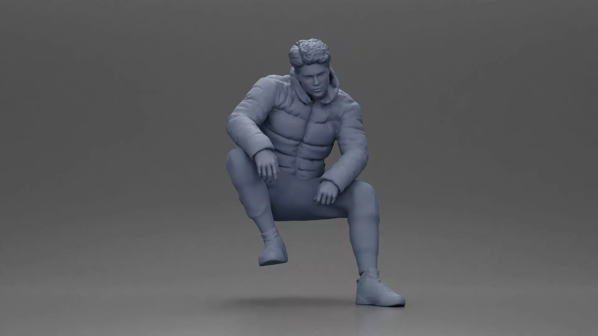 performer crouching in puffer jacket athletic stance setting 3D print model_6