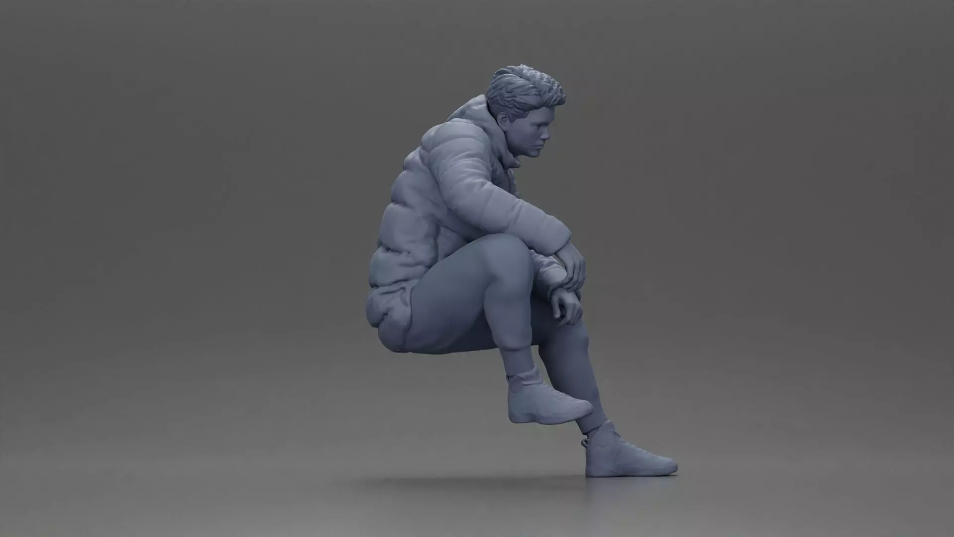 performer crouching in puffer jacket athletic stance setting 3D print model_7