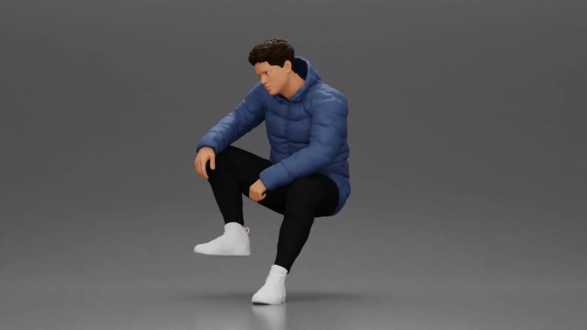 performer crouching in puffer jacket athletic stance setting 3D print model_5