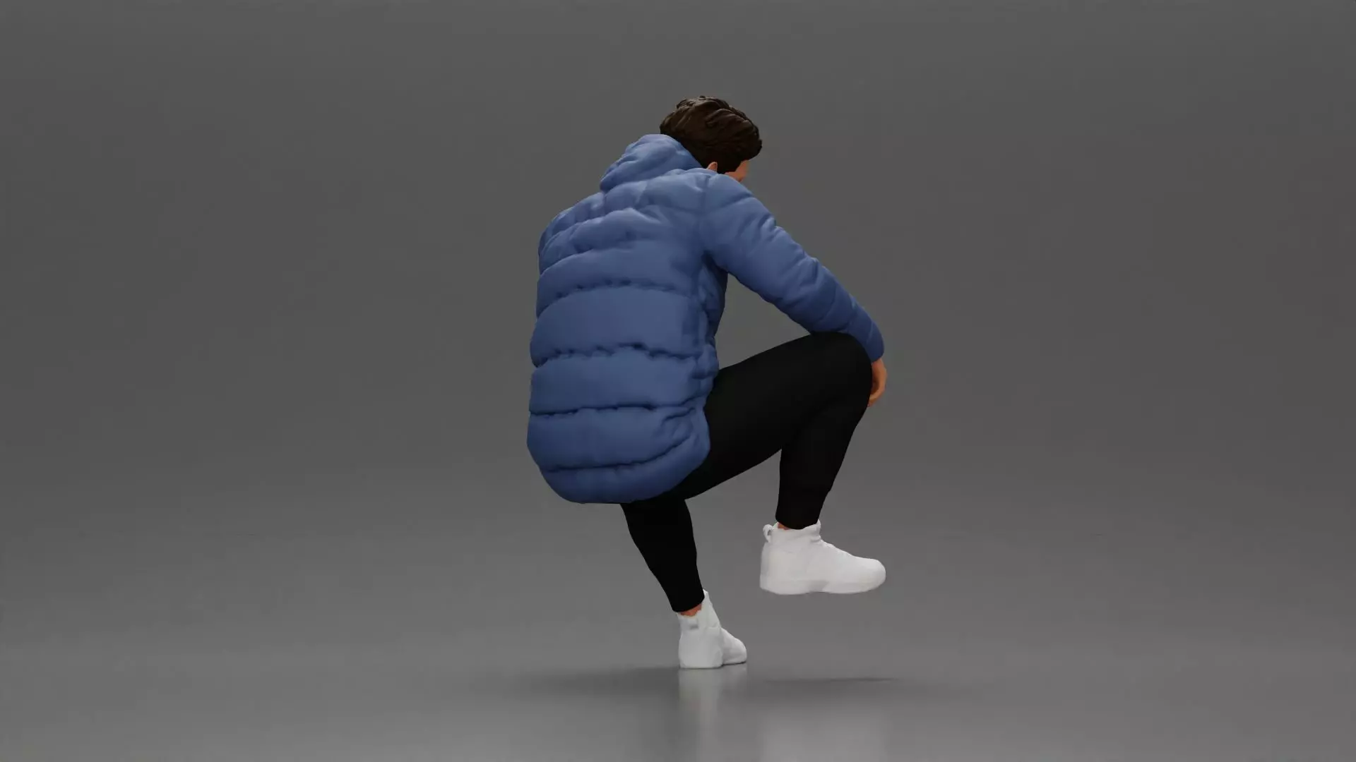 performer crouching in puffer jacket athletic stance setting 3D print model_2