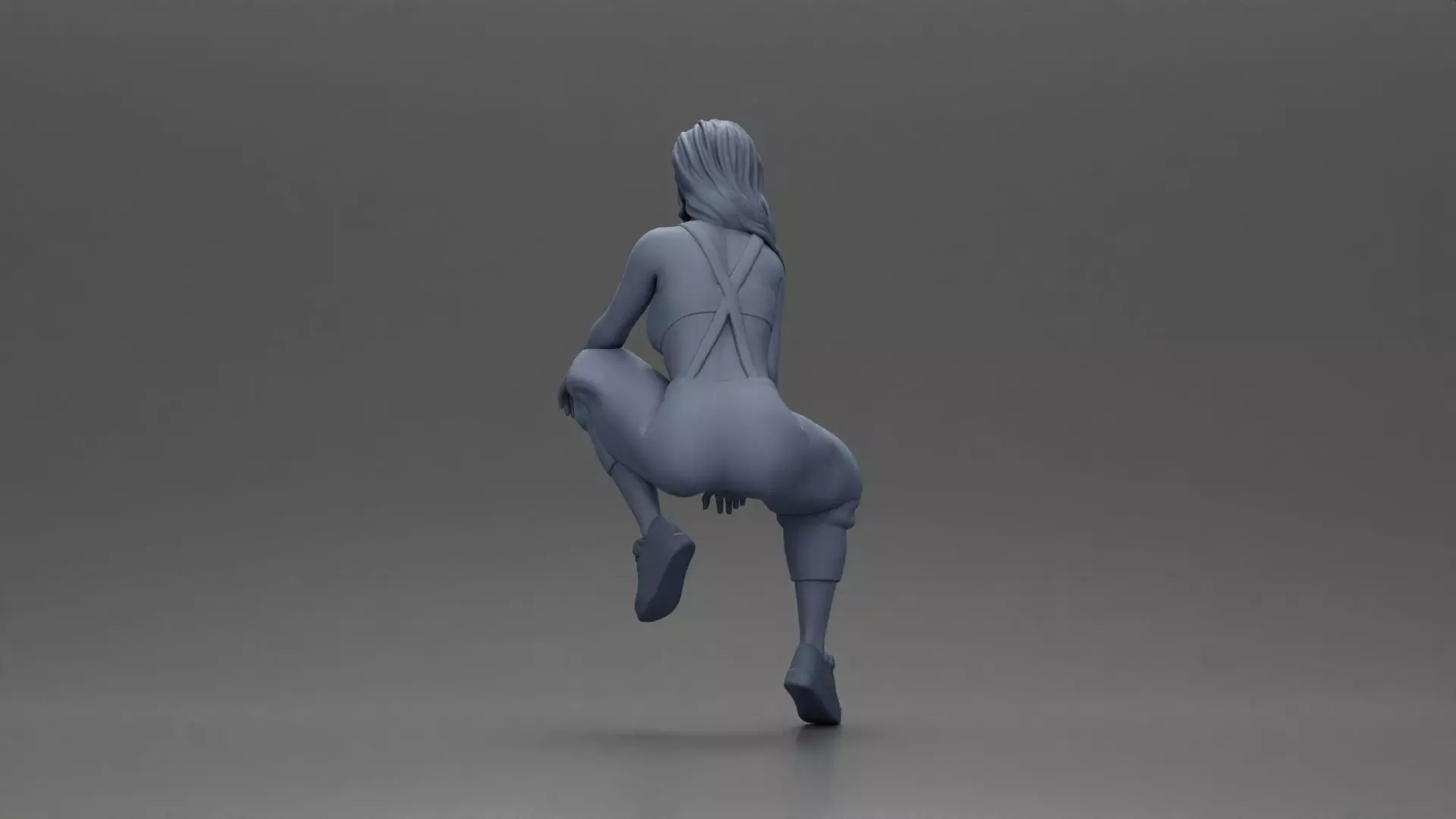 Street dancer in red overalls sitting stylishly on parked car 3D print model_9