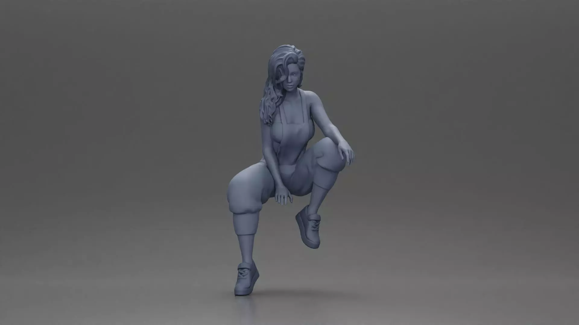 Street dancer in red overalls sitting stylishly on parked car 3D print model_6