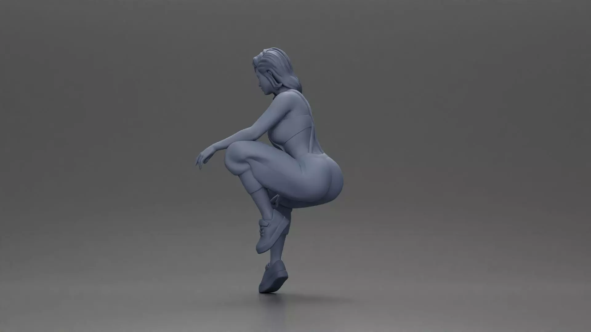 Street dancer in red overalls sitting stylishly on parked car 3D print model_10