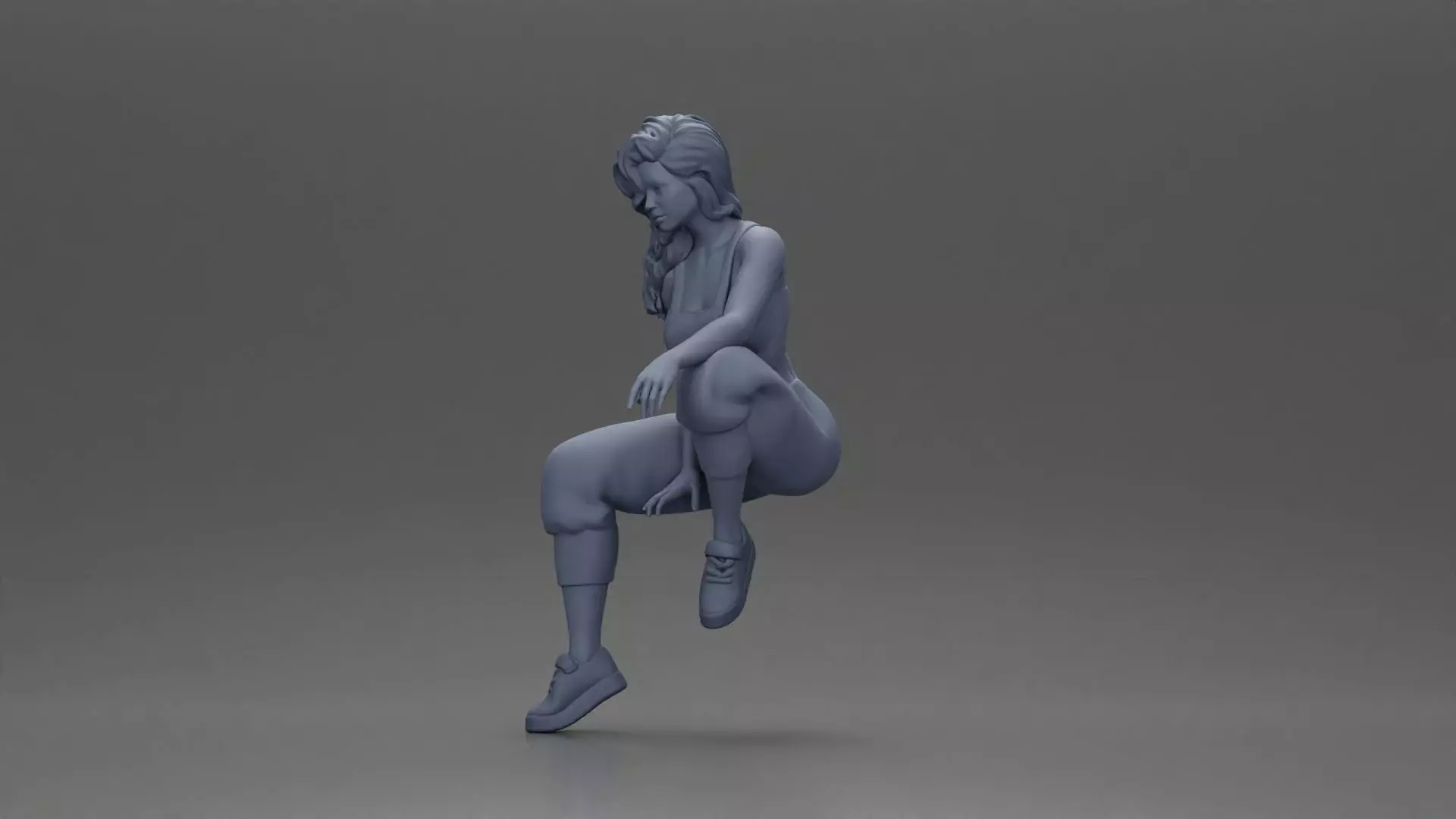 Street dancer in red overalls sitting stylishly on parked car 3D print model_11