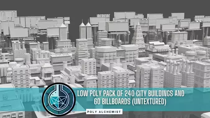 Lowpoly Pack Of 240 City Buildings And 60 Billboards-Untextured 