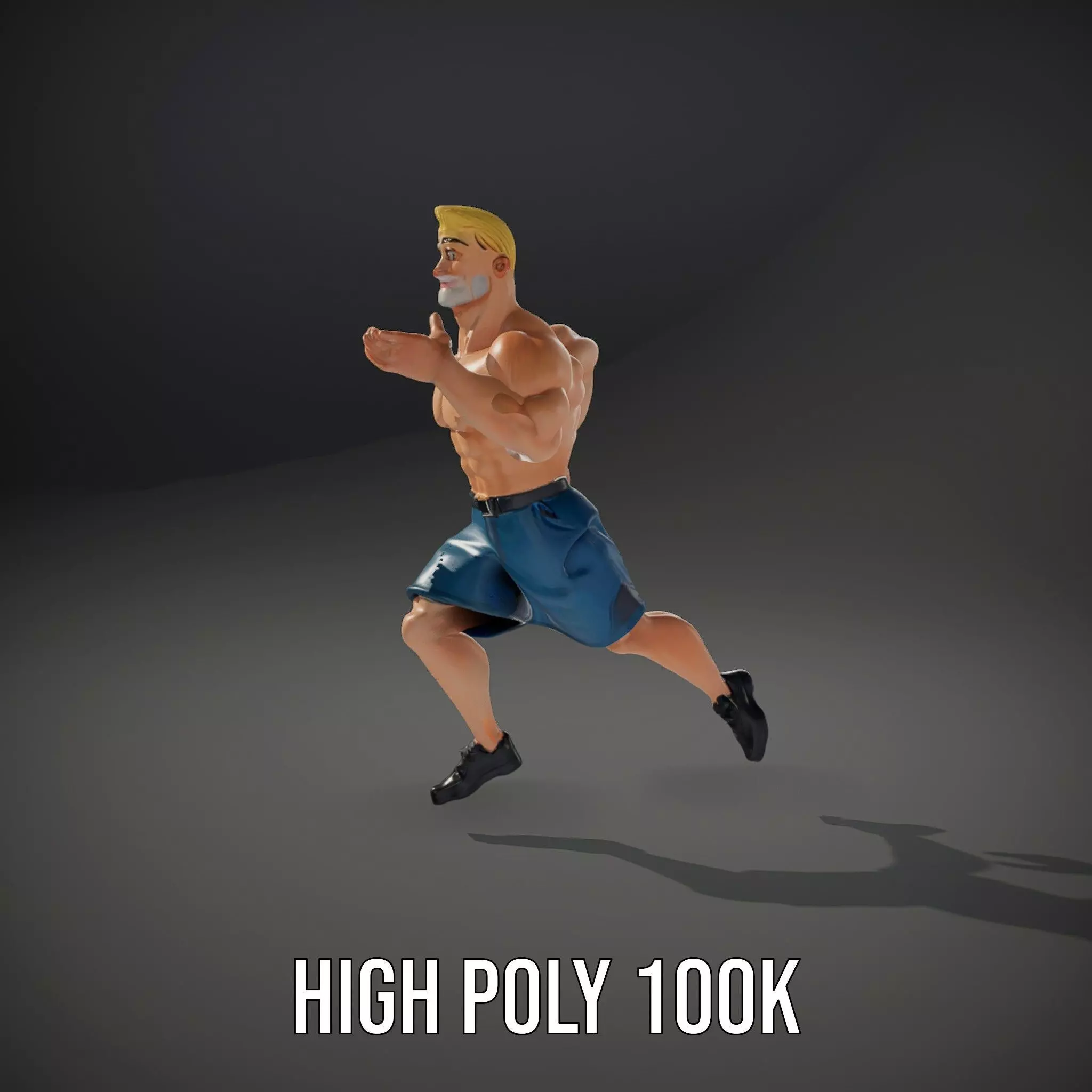 Cartoon Muscle Man Blue Shorts model pack Low-poly 3D model_8