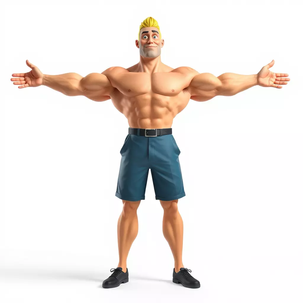 Cartoon Muscle Man Blue Shorts model pack Low-poly 3D model_2