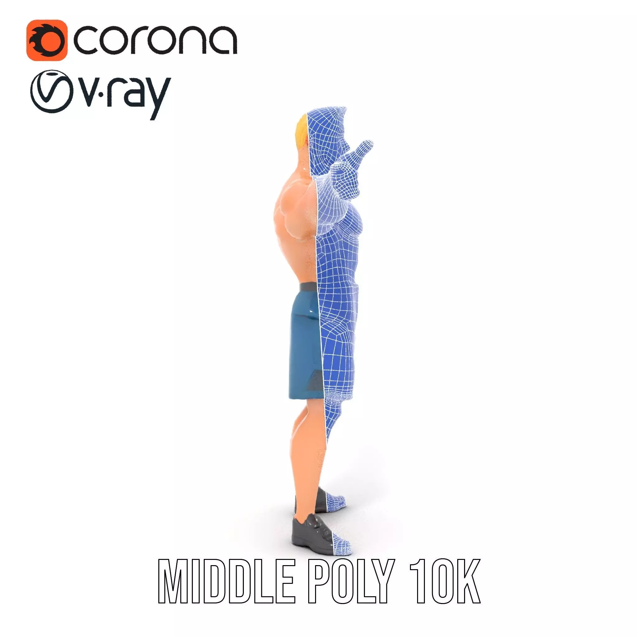 Cartoon Muscle Man Blue Shorts model pack Low-poly 3D model_27