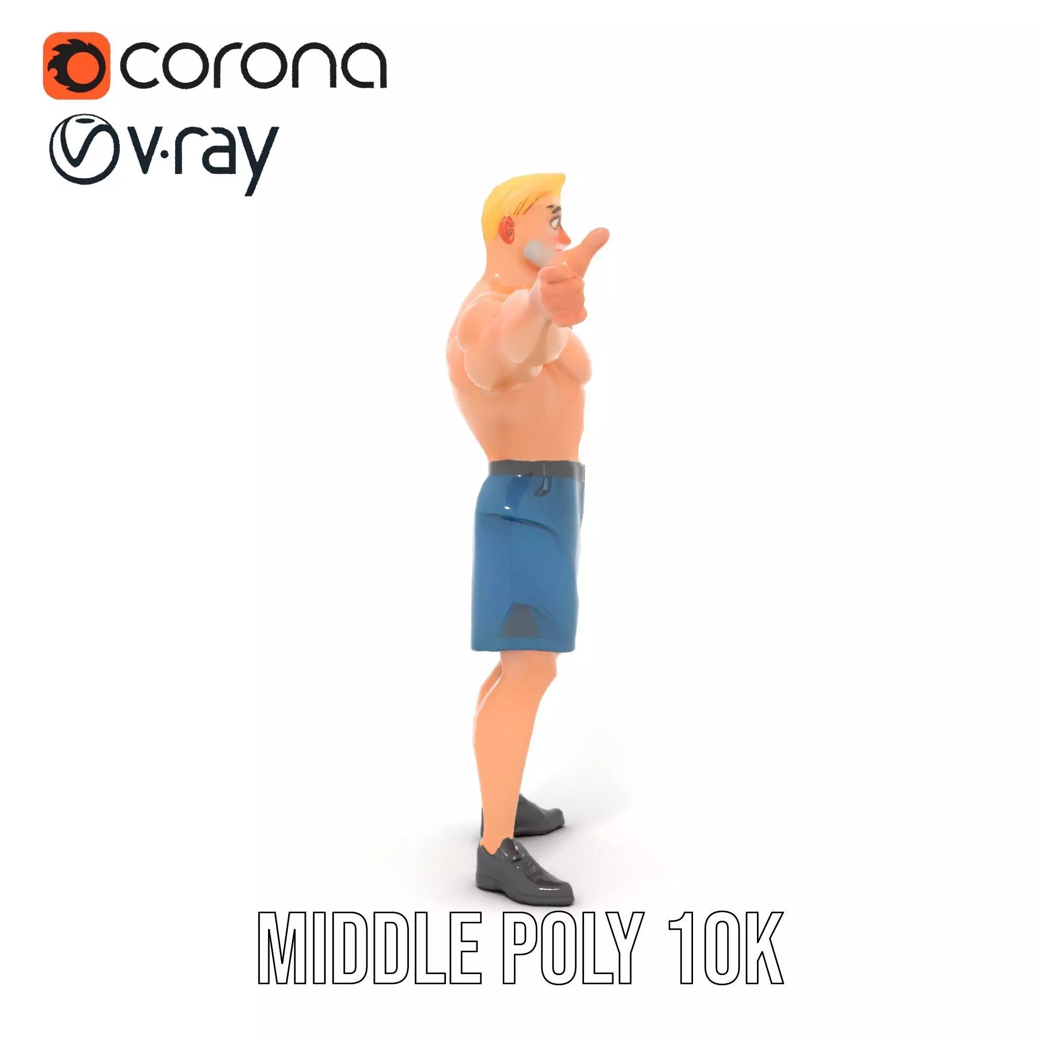 Cartoon Muscle Man Blue Shorts model pack Low-poly 3D model_21