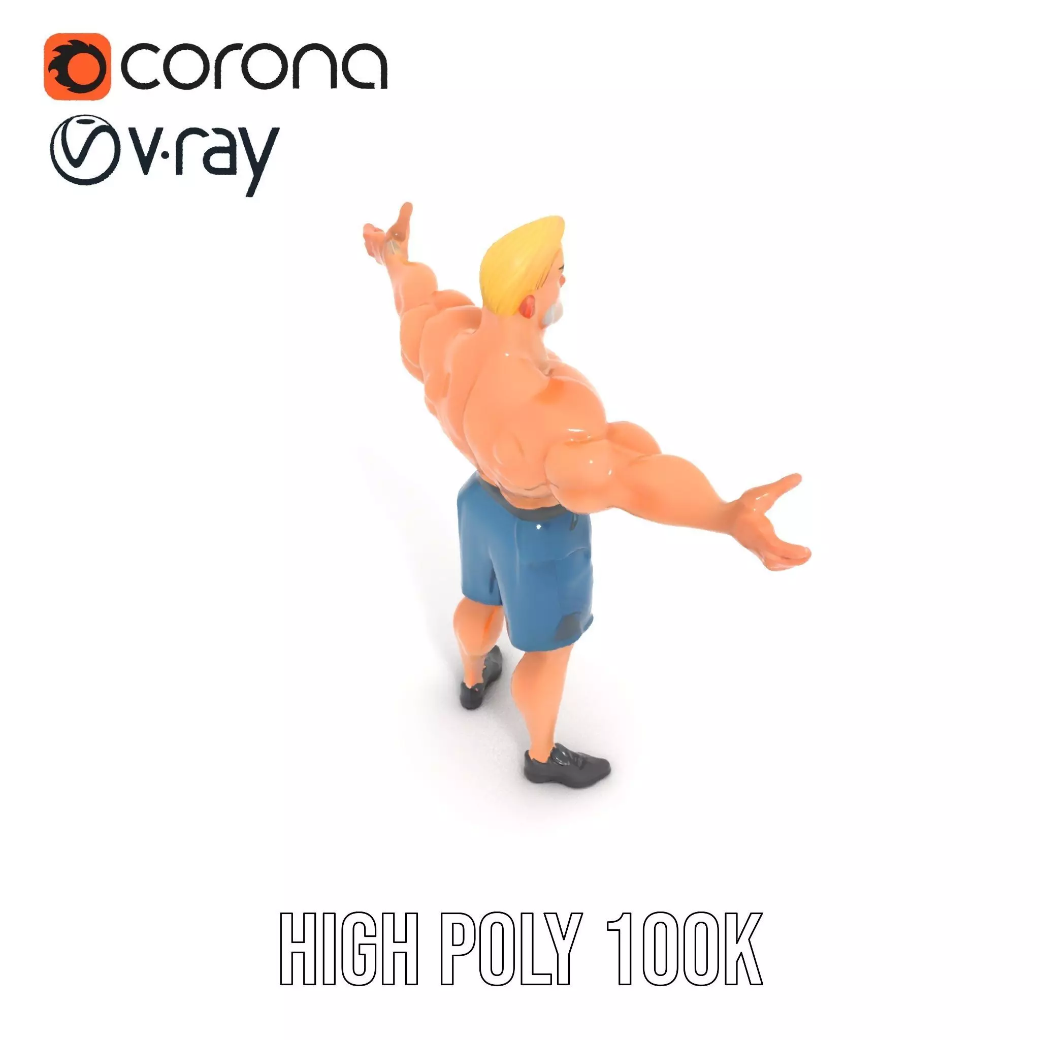 Cartoon Muscle Man Blue Shorts model pack Low-poly 3D model_33