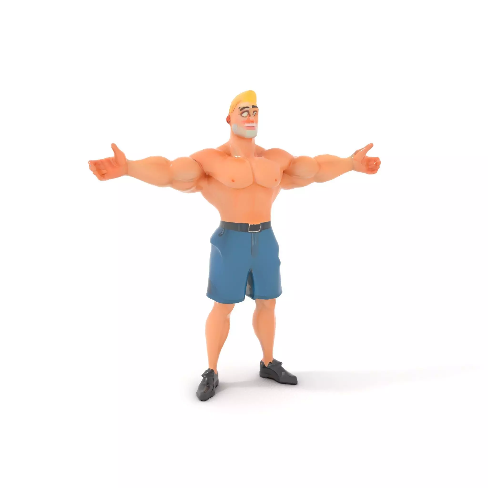 Cartoon Muscle Man Blue Shorts model pack Low-poly 3D model_18