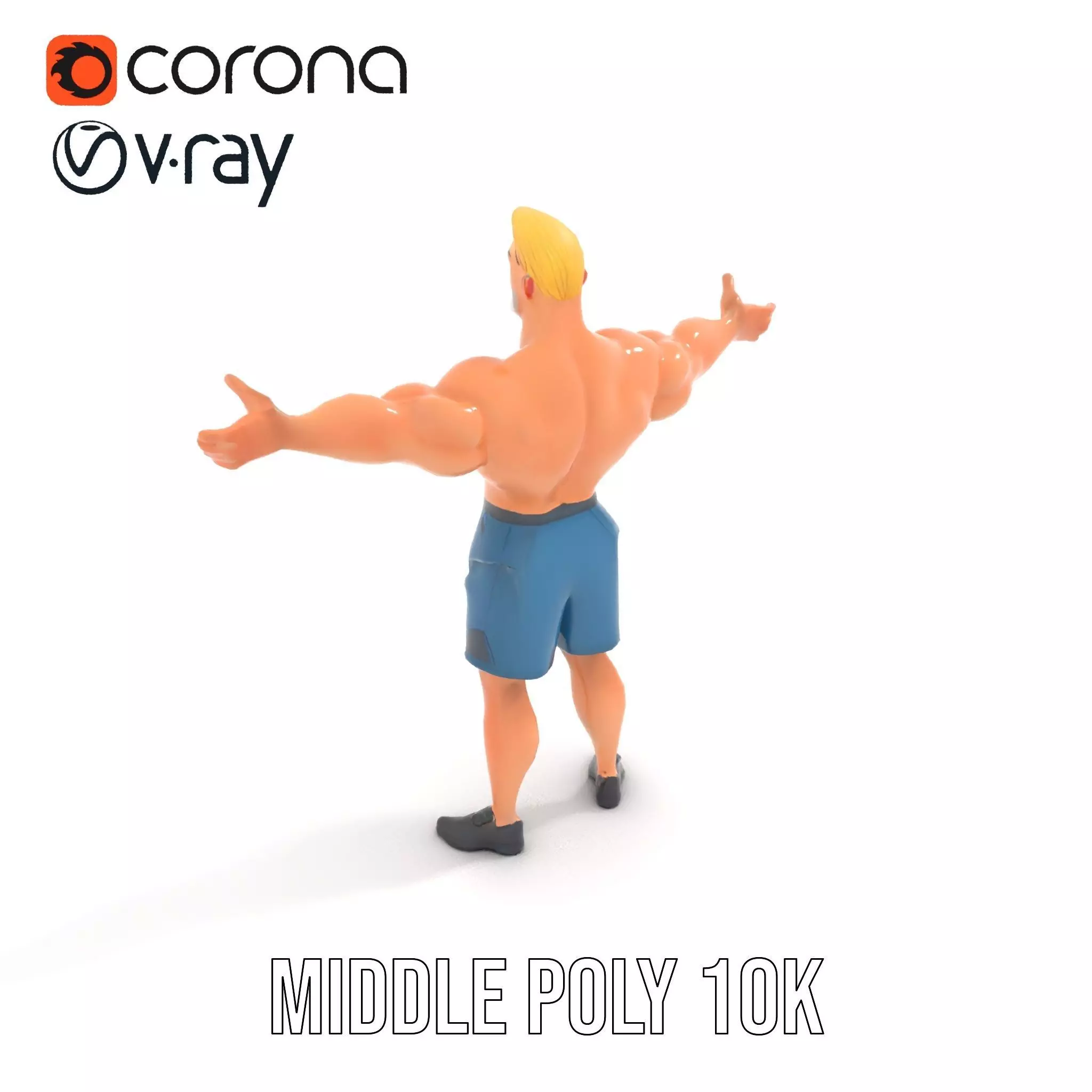 Cartoon Muscle Man Blue Shorts model pack Low-poly 3D model_6