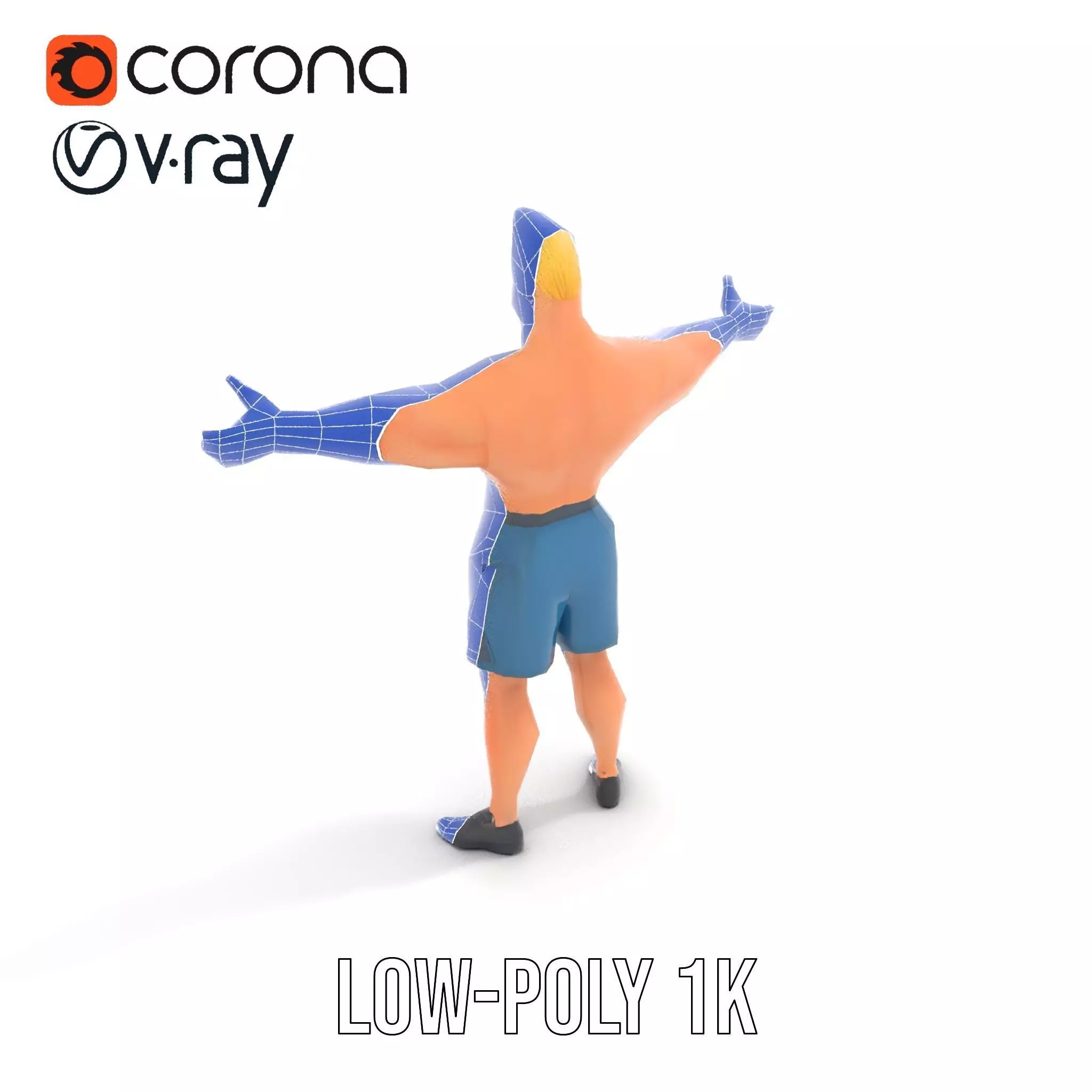 Cartoon Muscle Man Blue Shorts model pack Low-poly 3D model_22