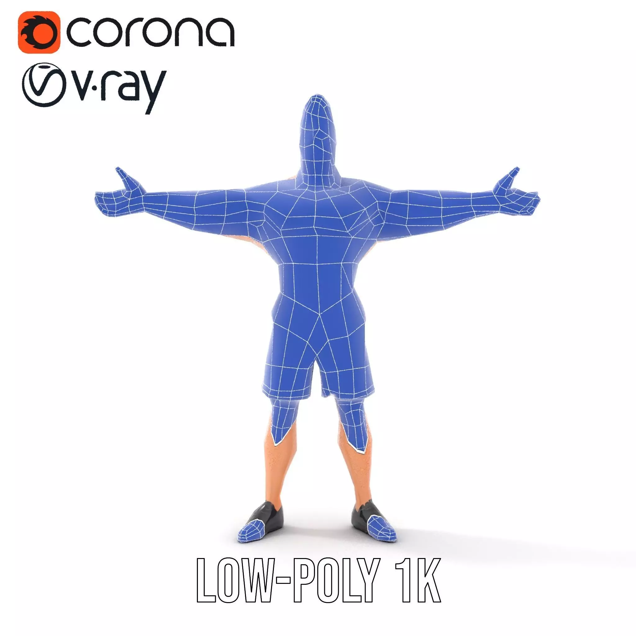 Cartoon Muscle Man Blue Shorts model pack Low-poly 3D model_31