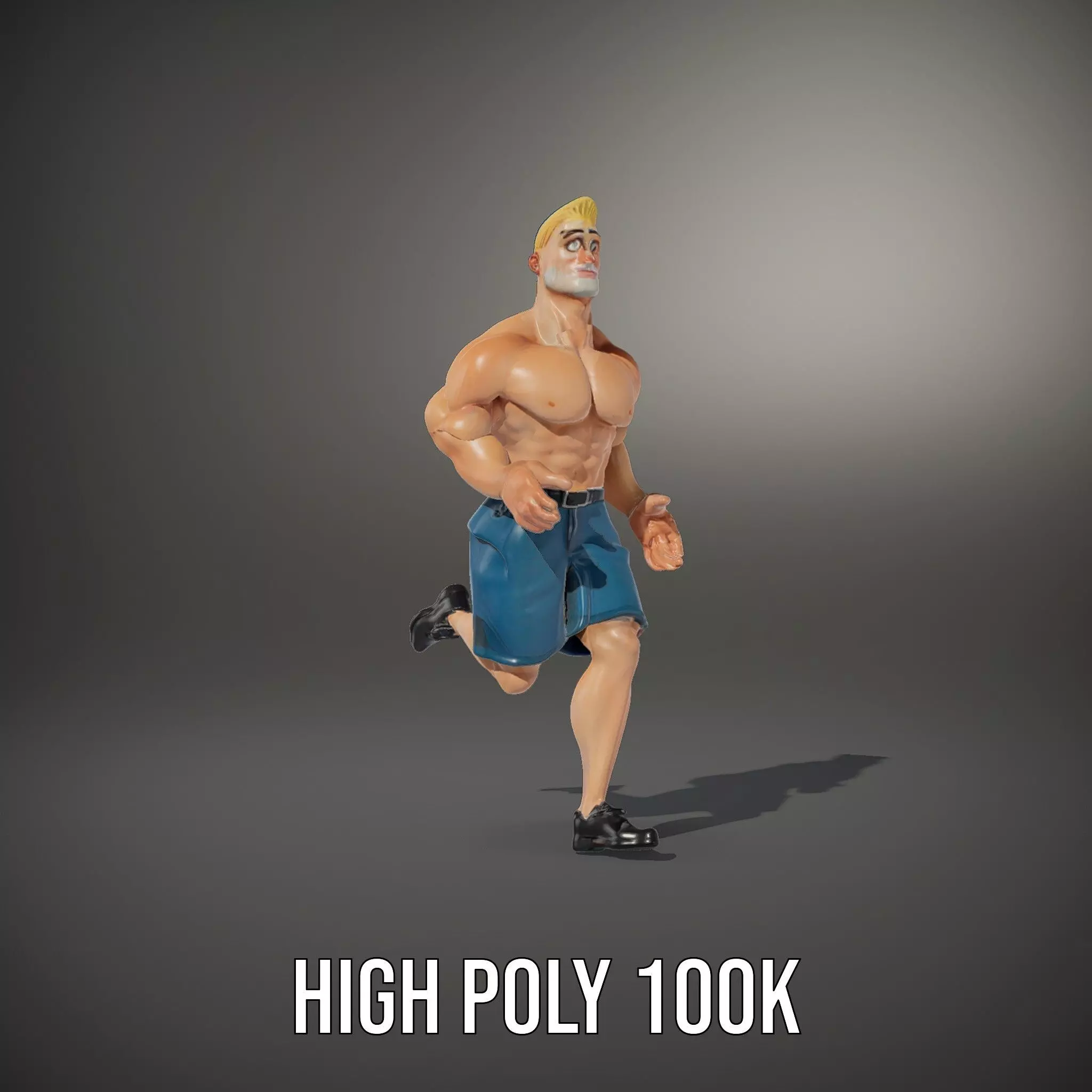 Cartoon Muscle Man Blue Shorts model pack Low-poly 3D model_10