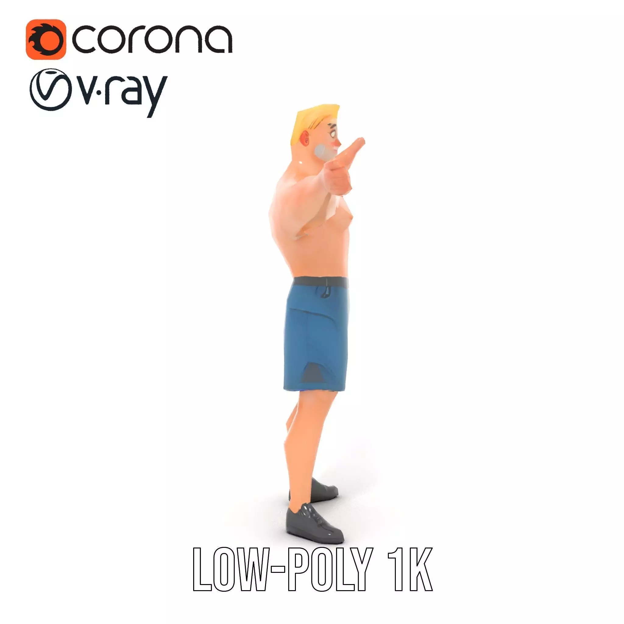 Cartoon Muscle Man Blue Shorts model pack Low-poly 3D model_9