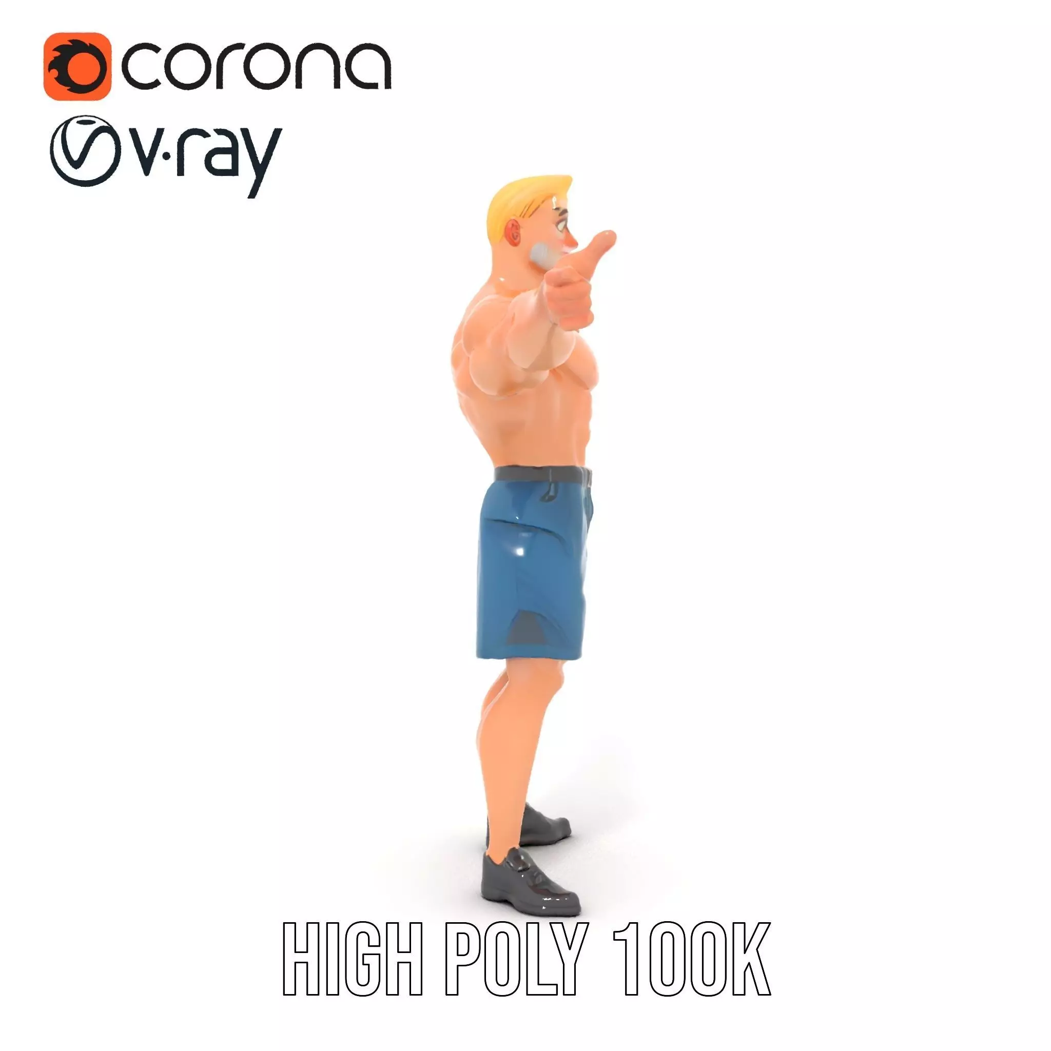 Cartoon Muscle Man Blue Shorts model pack Low-poly 3D model_32