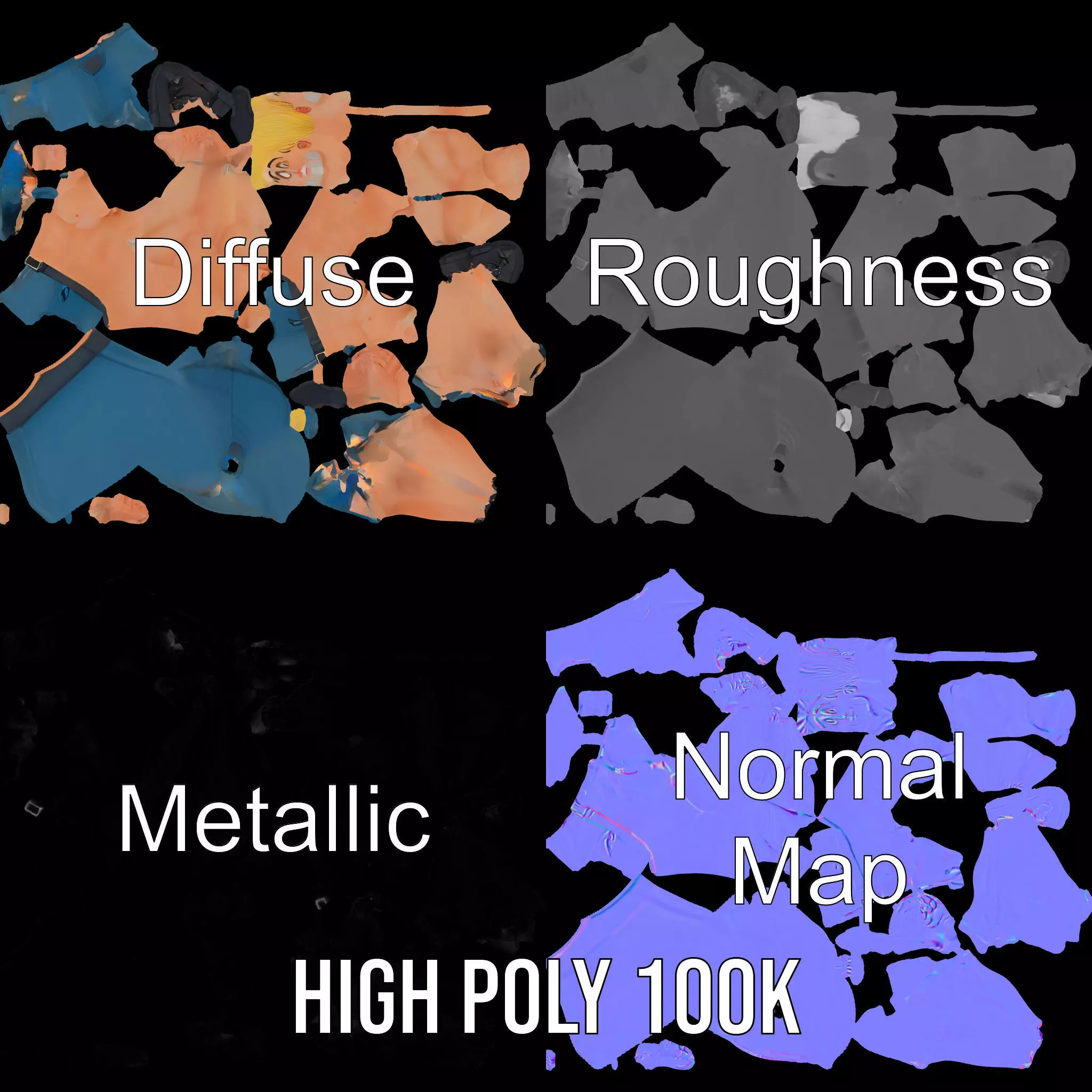 Cartoon Muscle Man Blue Shorts model pack Low-poly 3D model_3