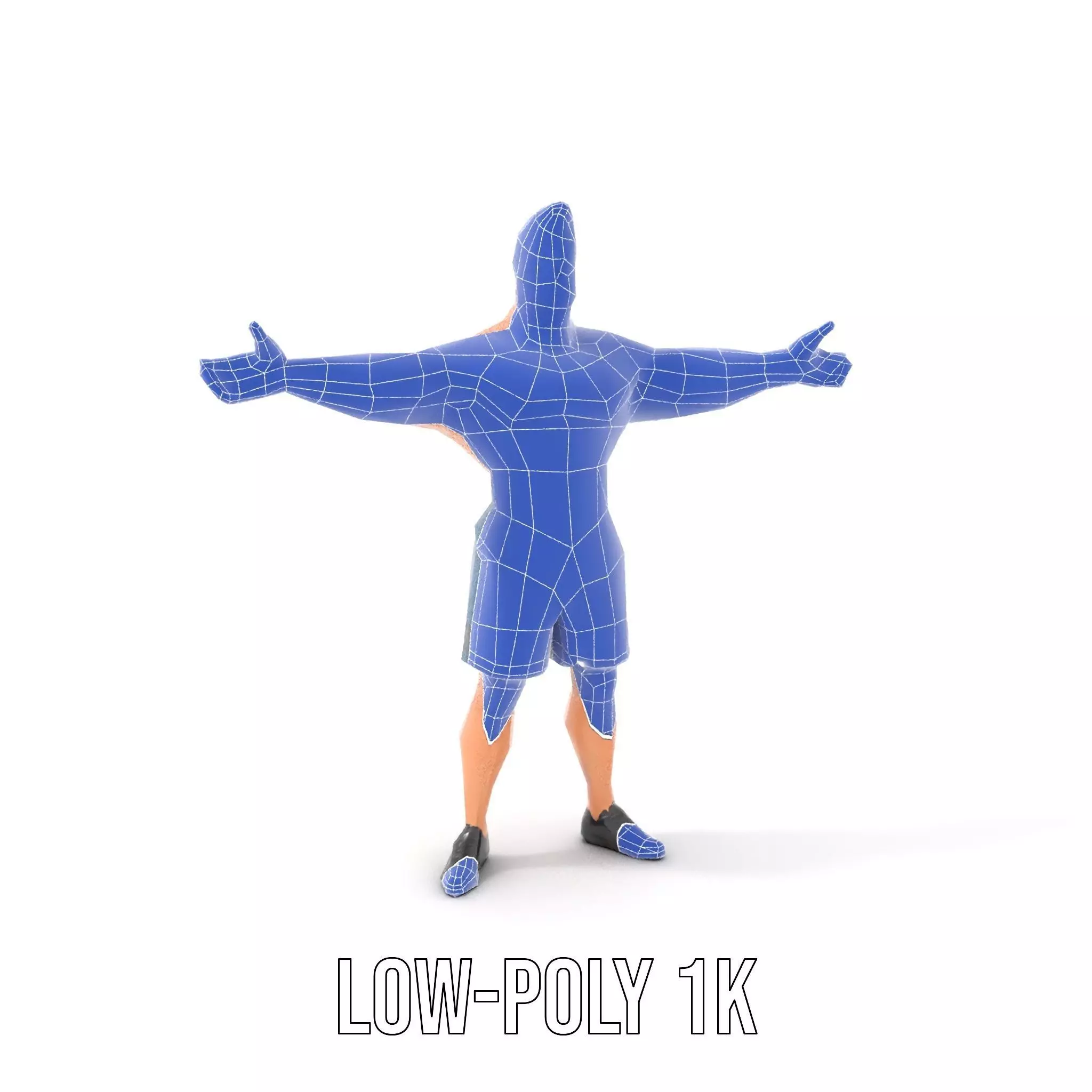 Cartoon Muscle Man Blue Shorts model pack Low-poly 3D model_16