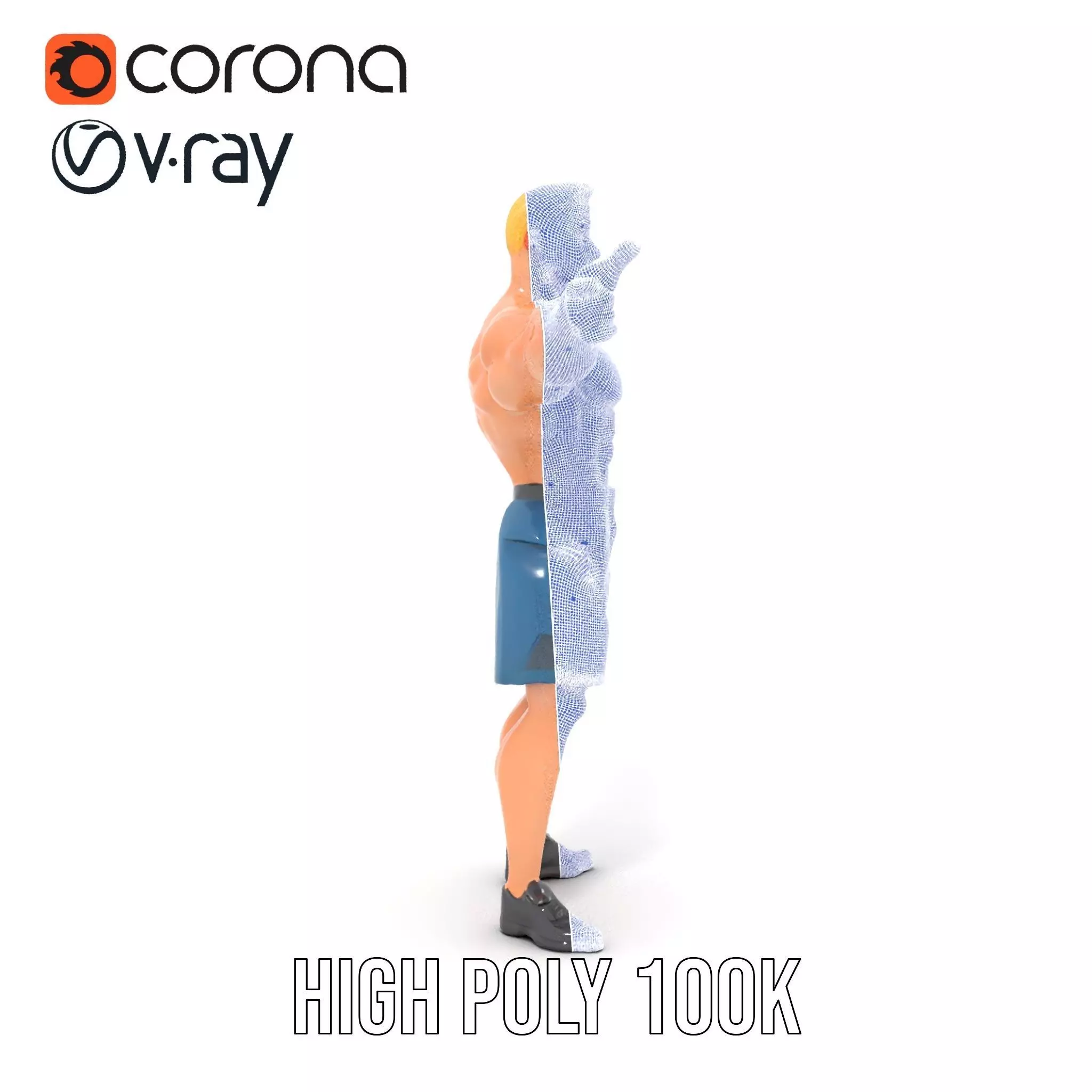 Cartoon Muscle Man Blue Shorts model pack Low-poly 3D model_34