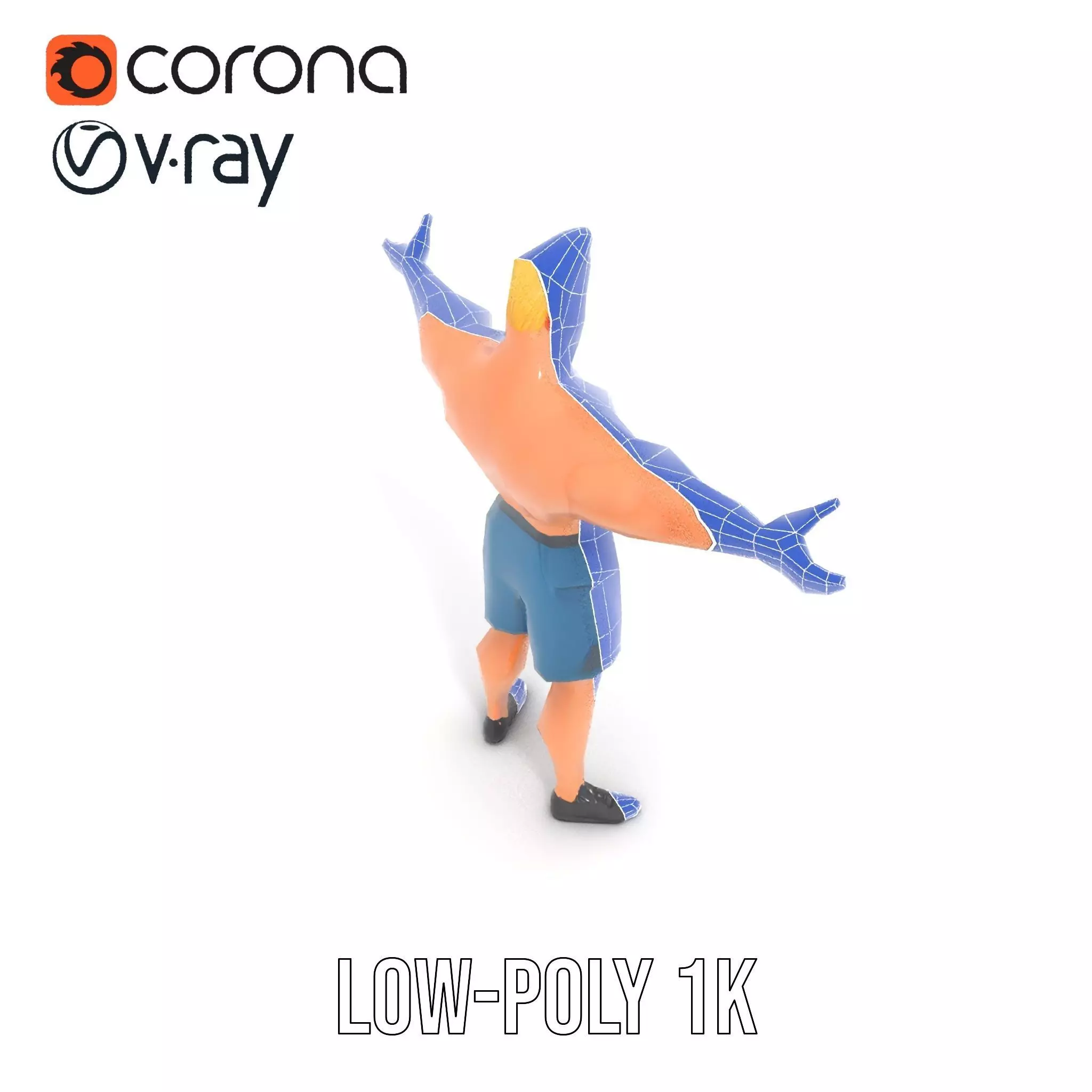 Cartoon Muscle Man Blue Shorts model pack Low-poly 3D model_19