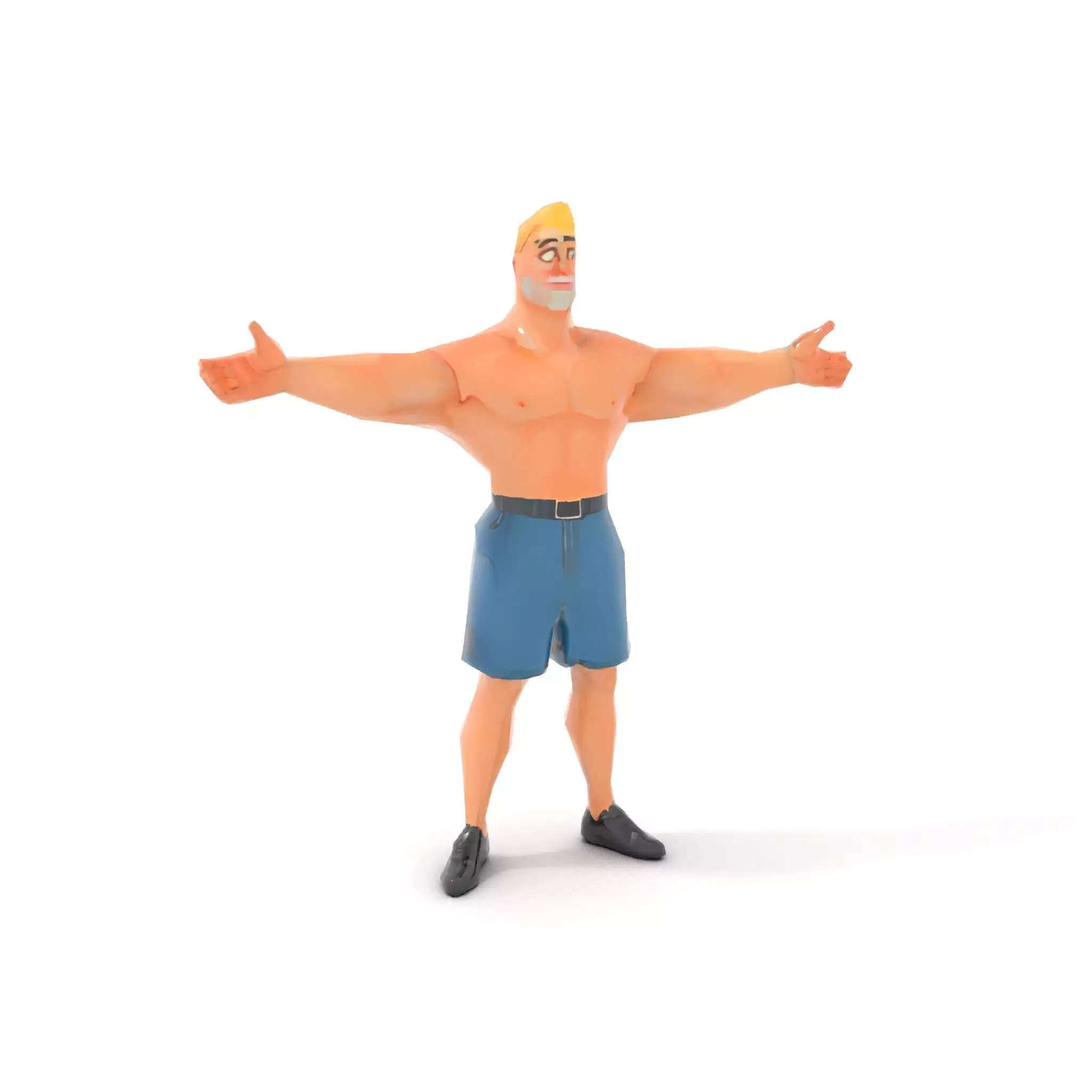 Cartoon Muscle Man Blue Shorts model pack Low-poly 3D model_7