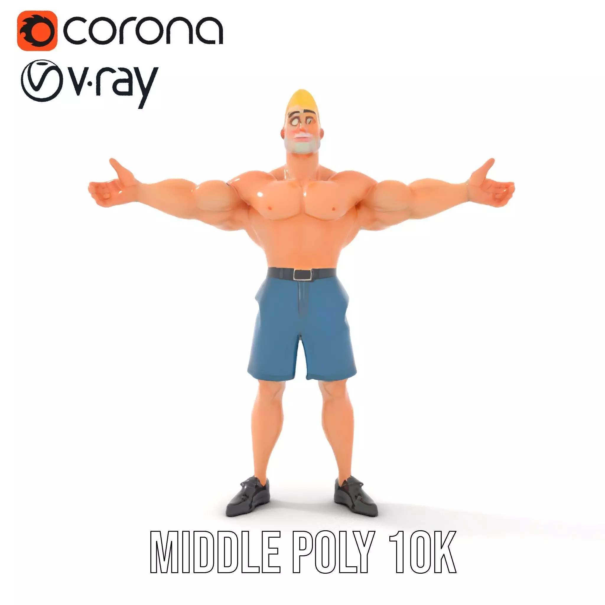 Cartoon Muscle Man Blue Shorts model pack Low-poly 3D model_11