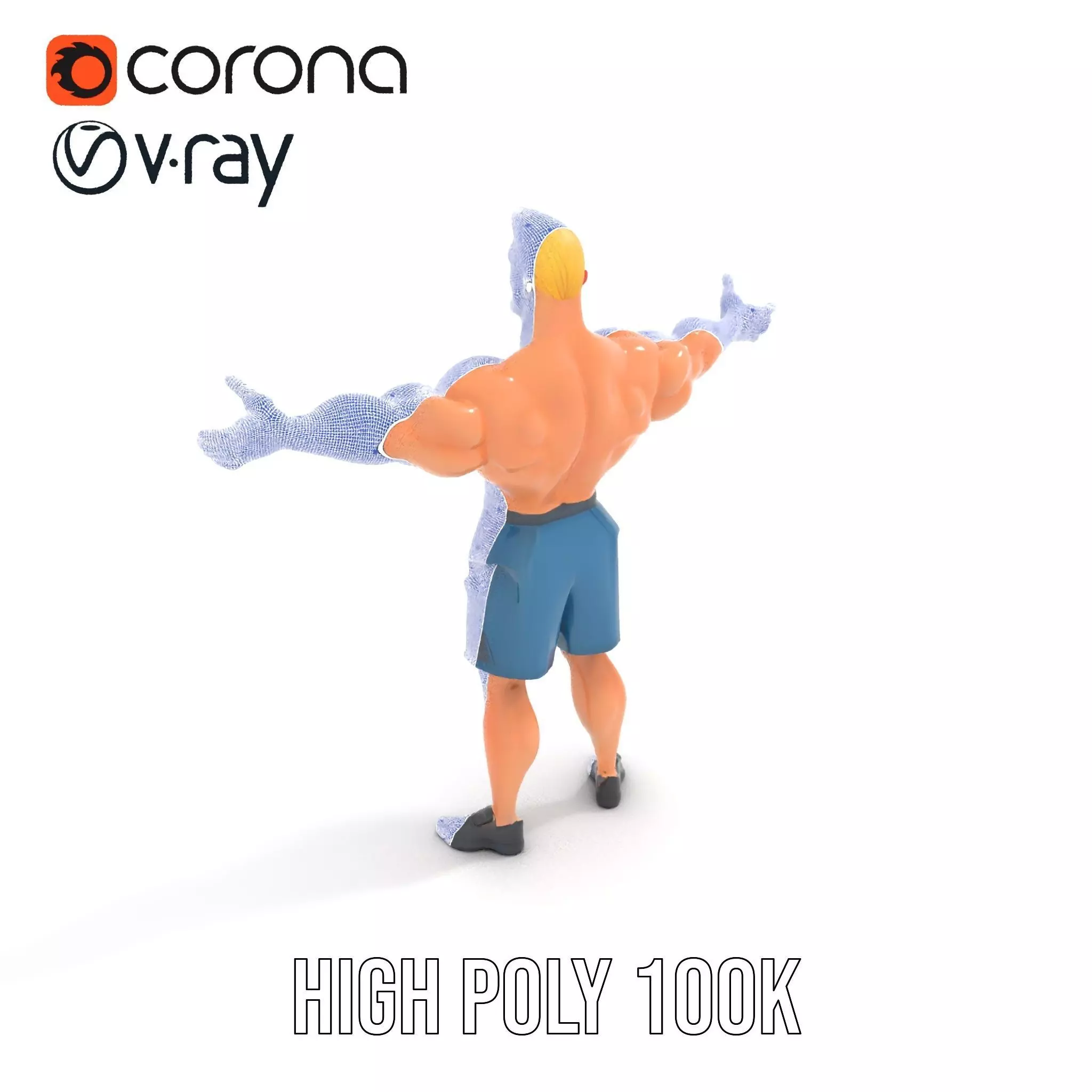 Cartoon Muscle Man Blue Shorts model pack Low-poly 3D model_26
