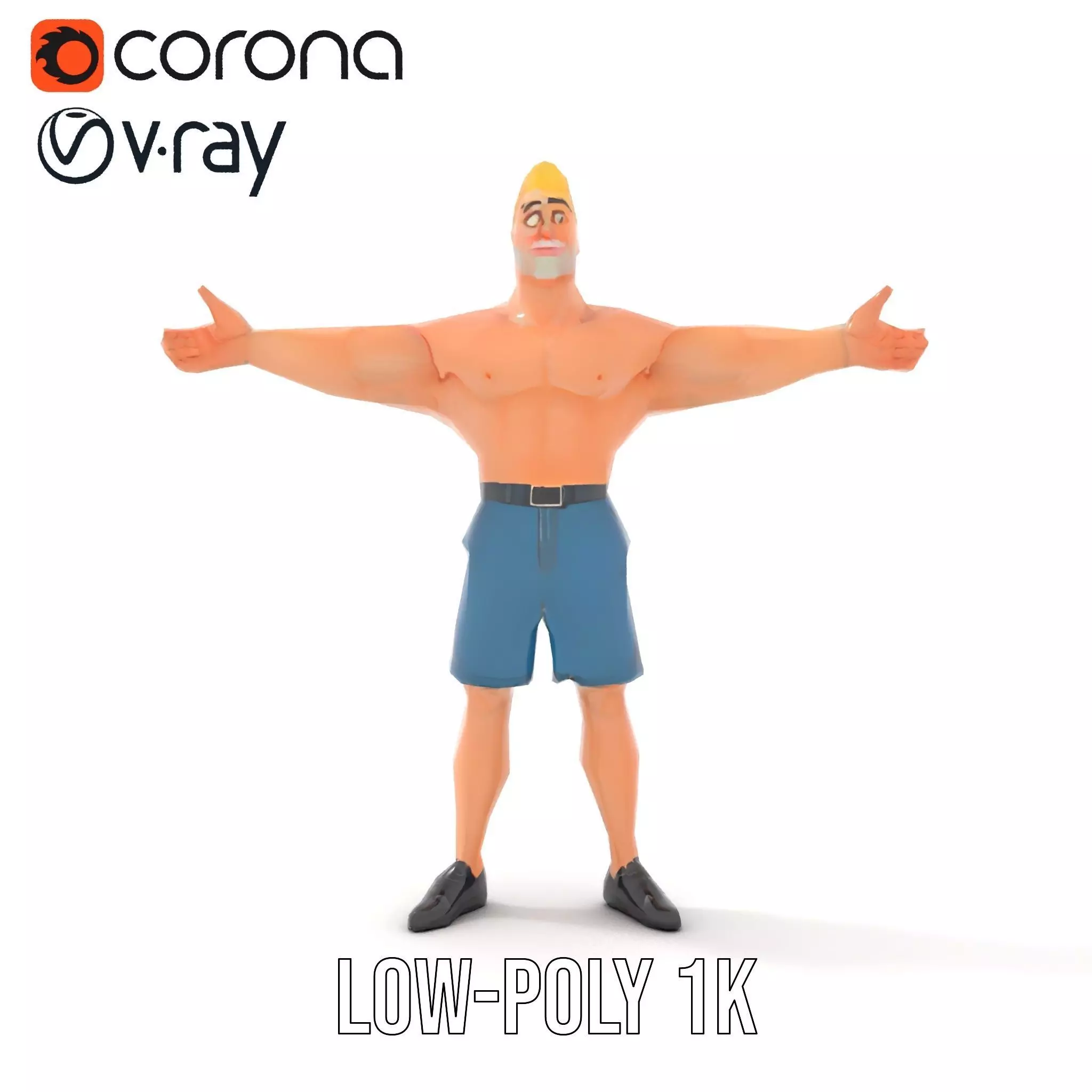 Cartoon Muscle Man Blue Shorts model pack Low-poly 3D model_28