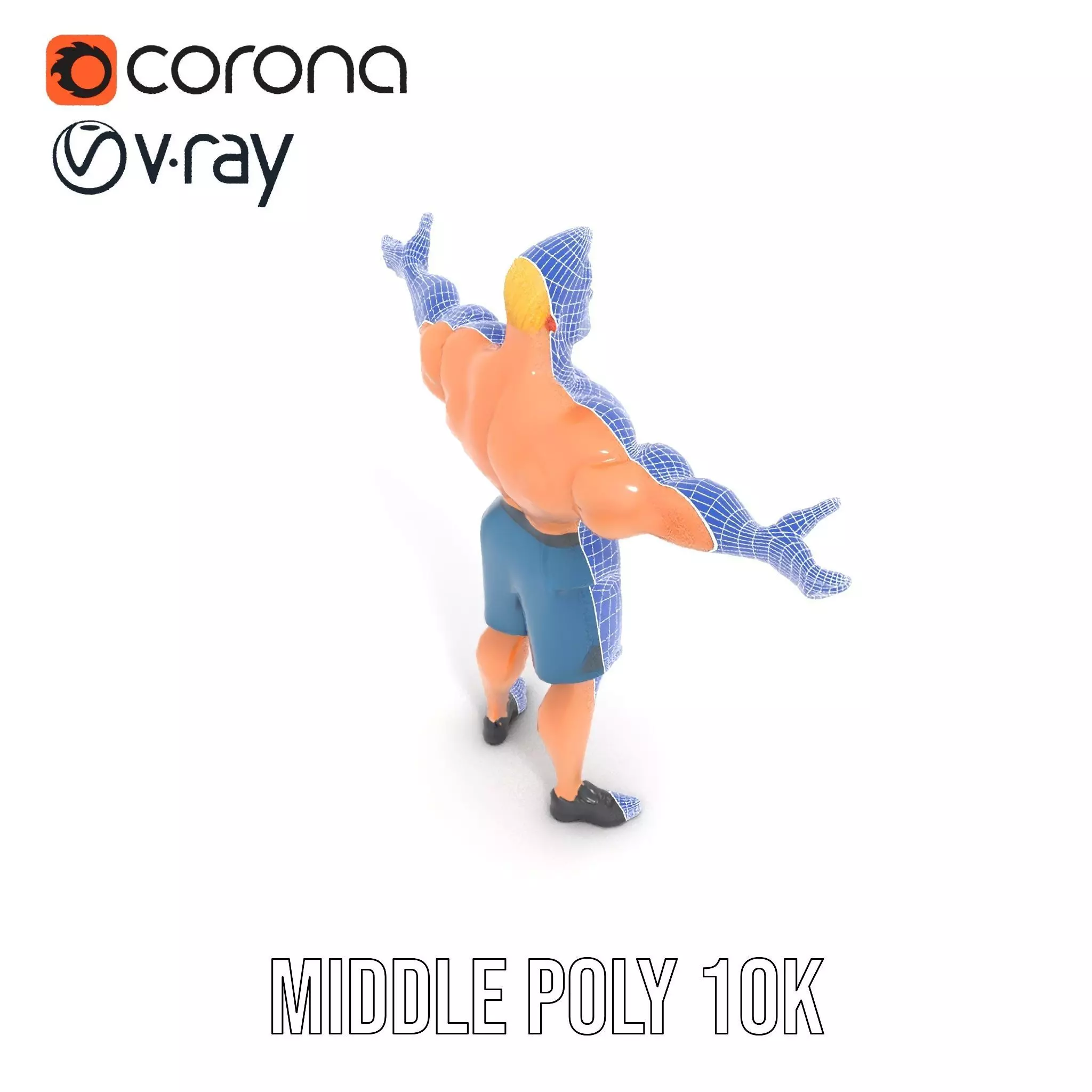 Cartoon Muscle Man Blue Shorts model pack Low-poly 3D model_24