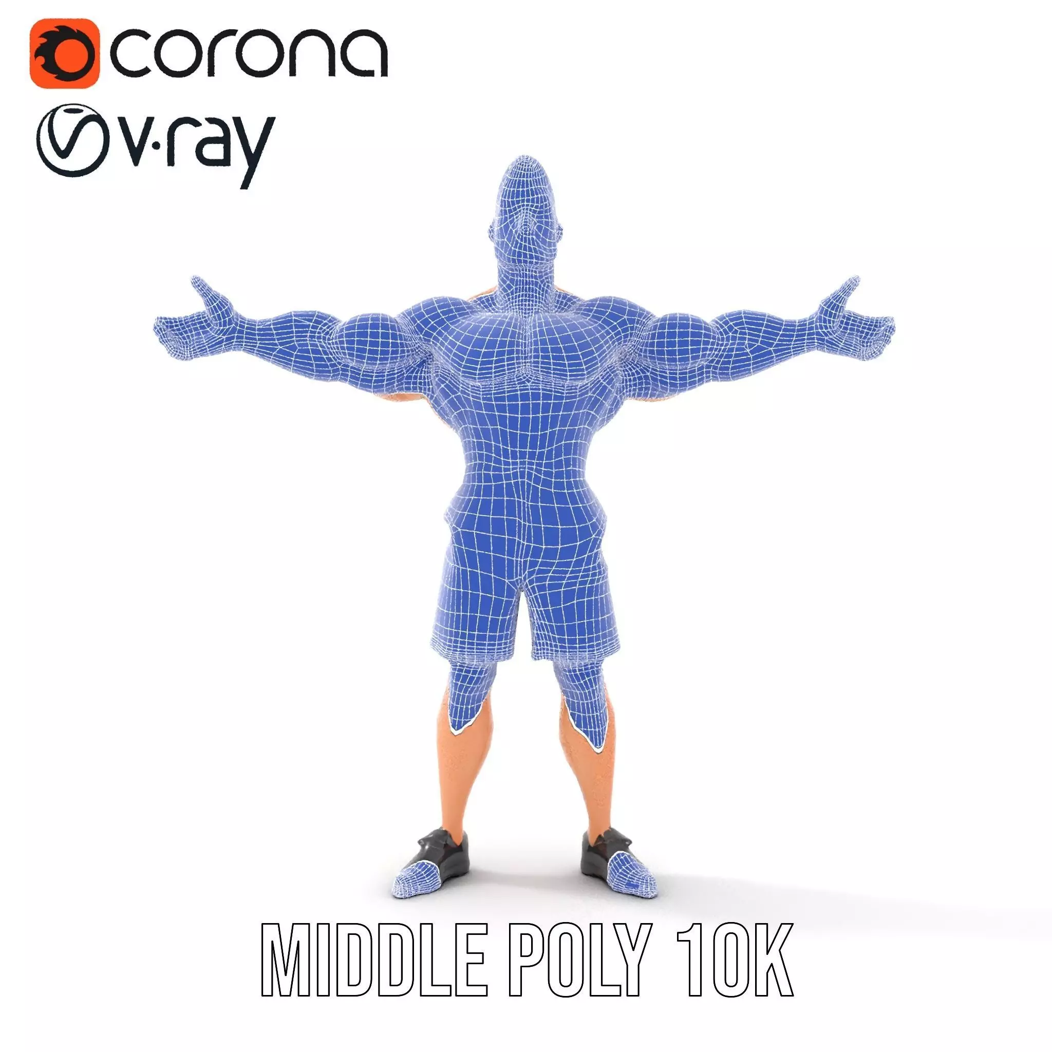 Cartoon Muscle Man Blue Shorts model pack Low-poly 3D model_30