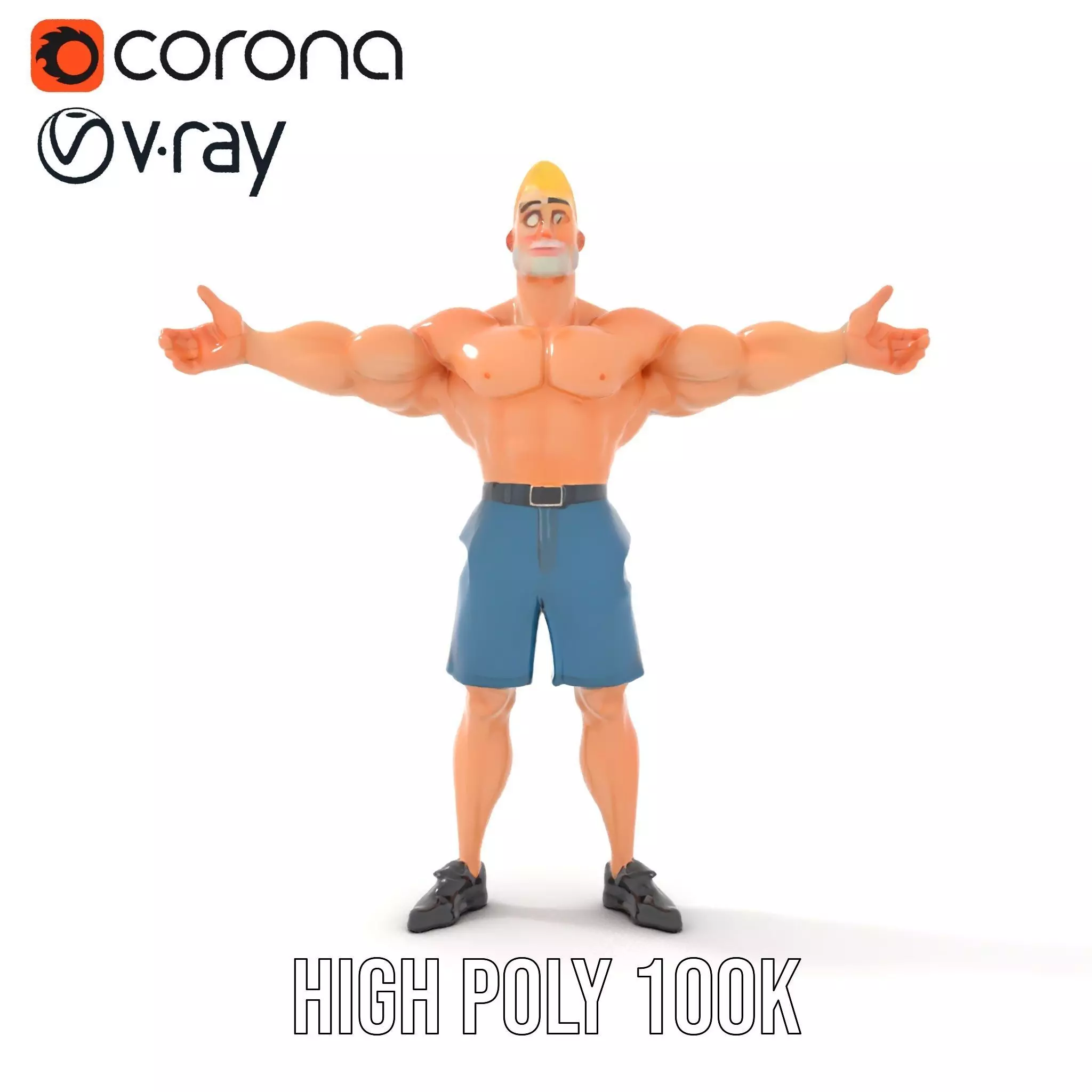 Cartoon Muscle Man Blue Shorts model pack Low-poly 3D model_20
