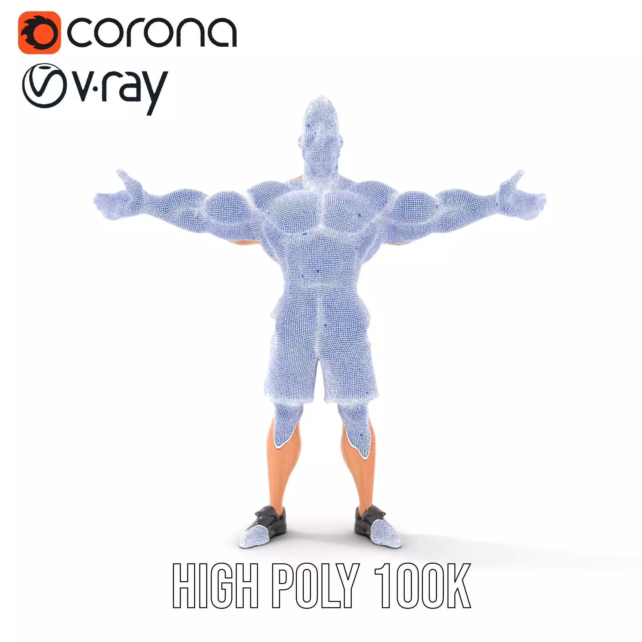 Cartoon Muscle Man Blue Shorts model pack Low-poly 3D model_23