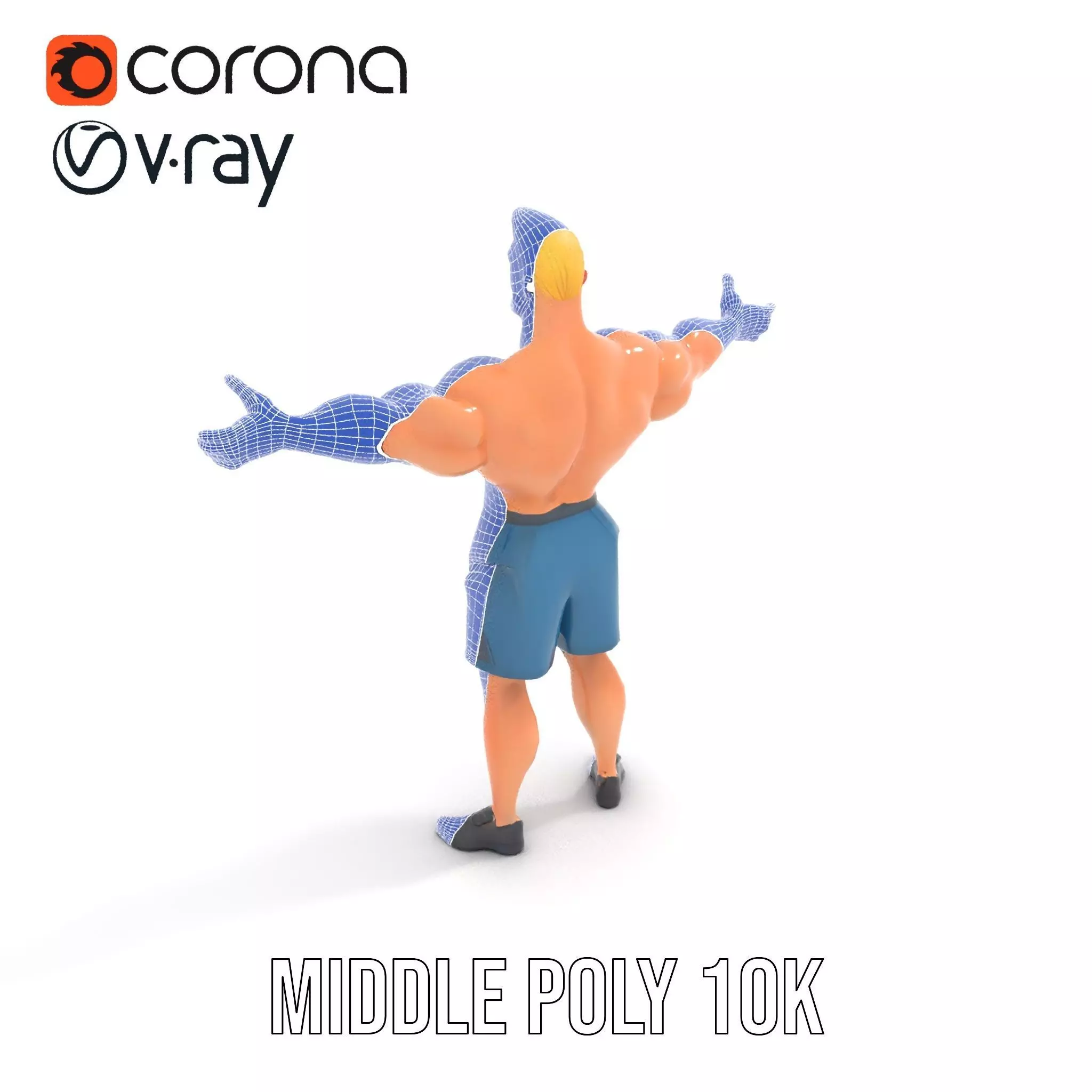 Cartoon Muscle Man Blue Shorts model pack Low-poly 3D model_13