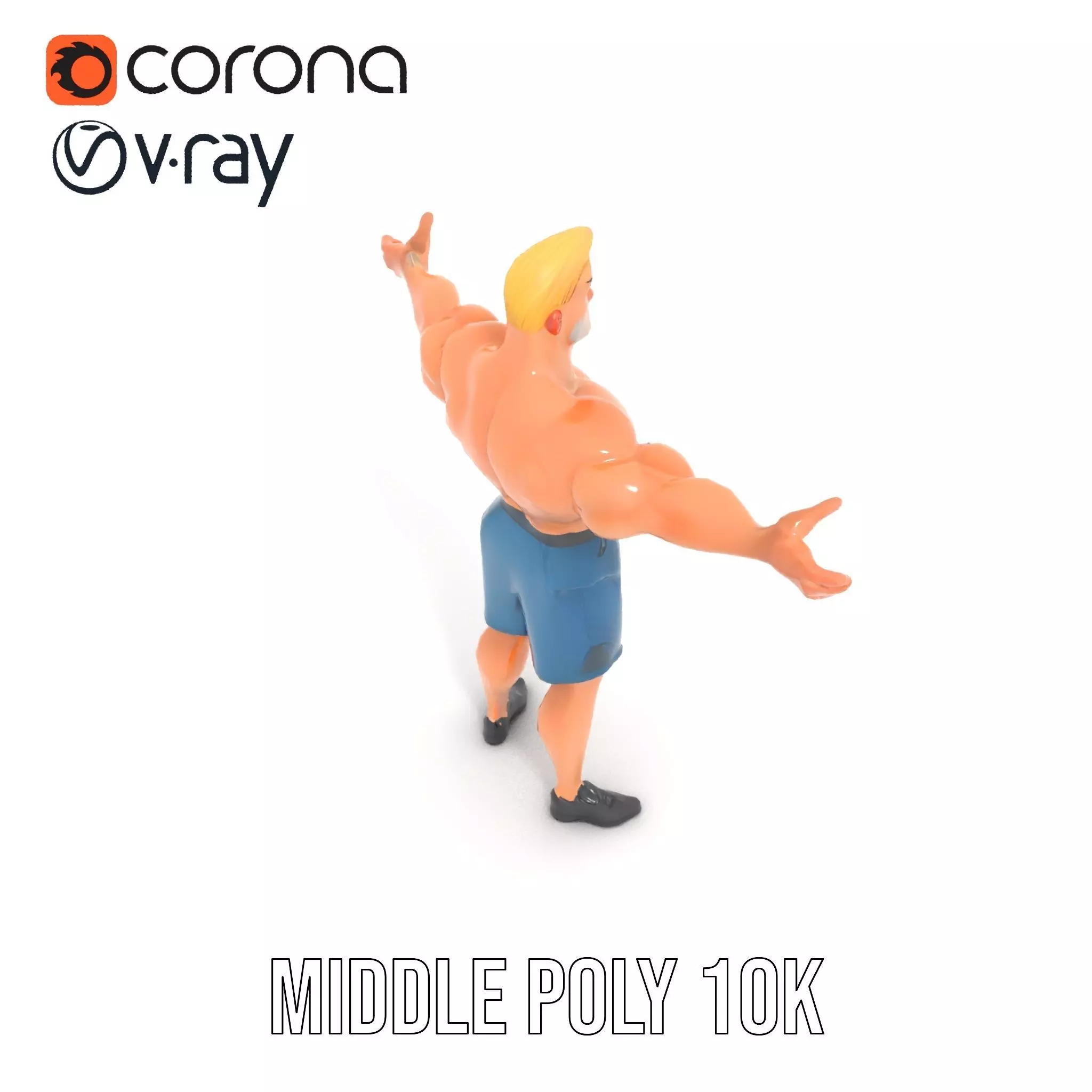 Cartoon Muscle Man Blue Shorts model pack Low-poly 3D model_5