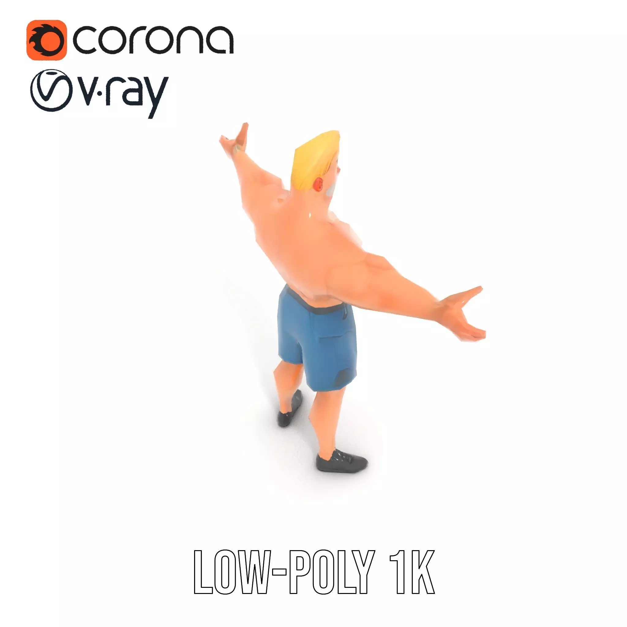Cartoon Muscle Man Blue Shorts model pack Low-poly 3D model_25