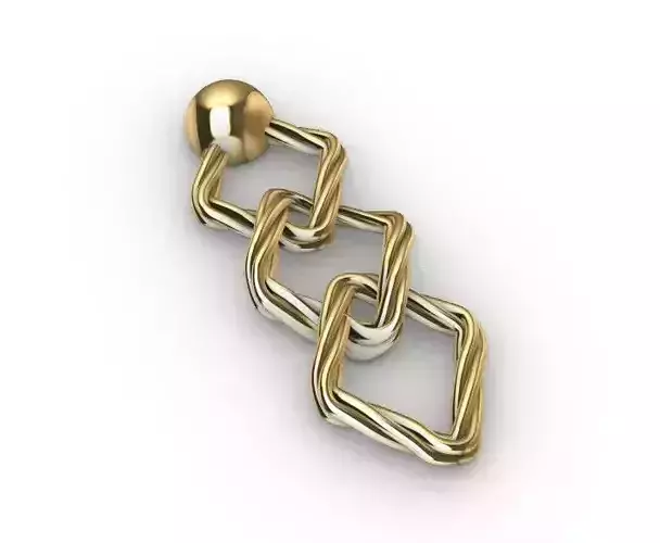 Gold Twisted Square Link Earring 3D Model