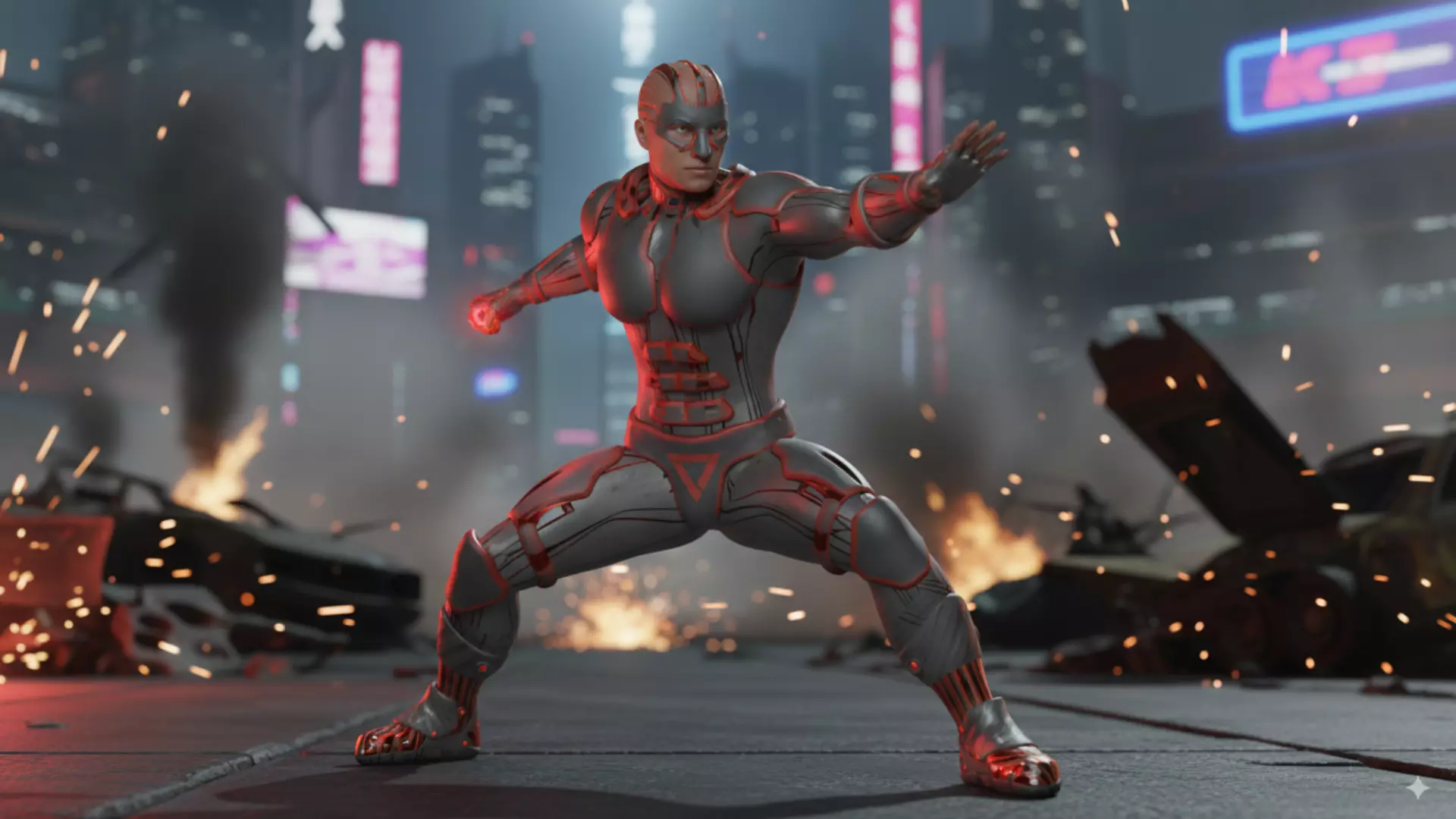 Futuristic Armored Superhero Rigged 3D Character Low-poly 3D model_6