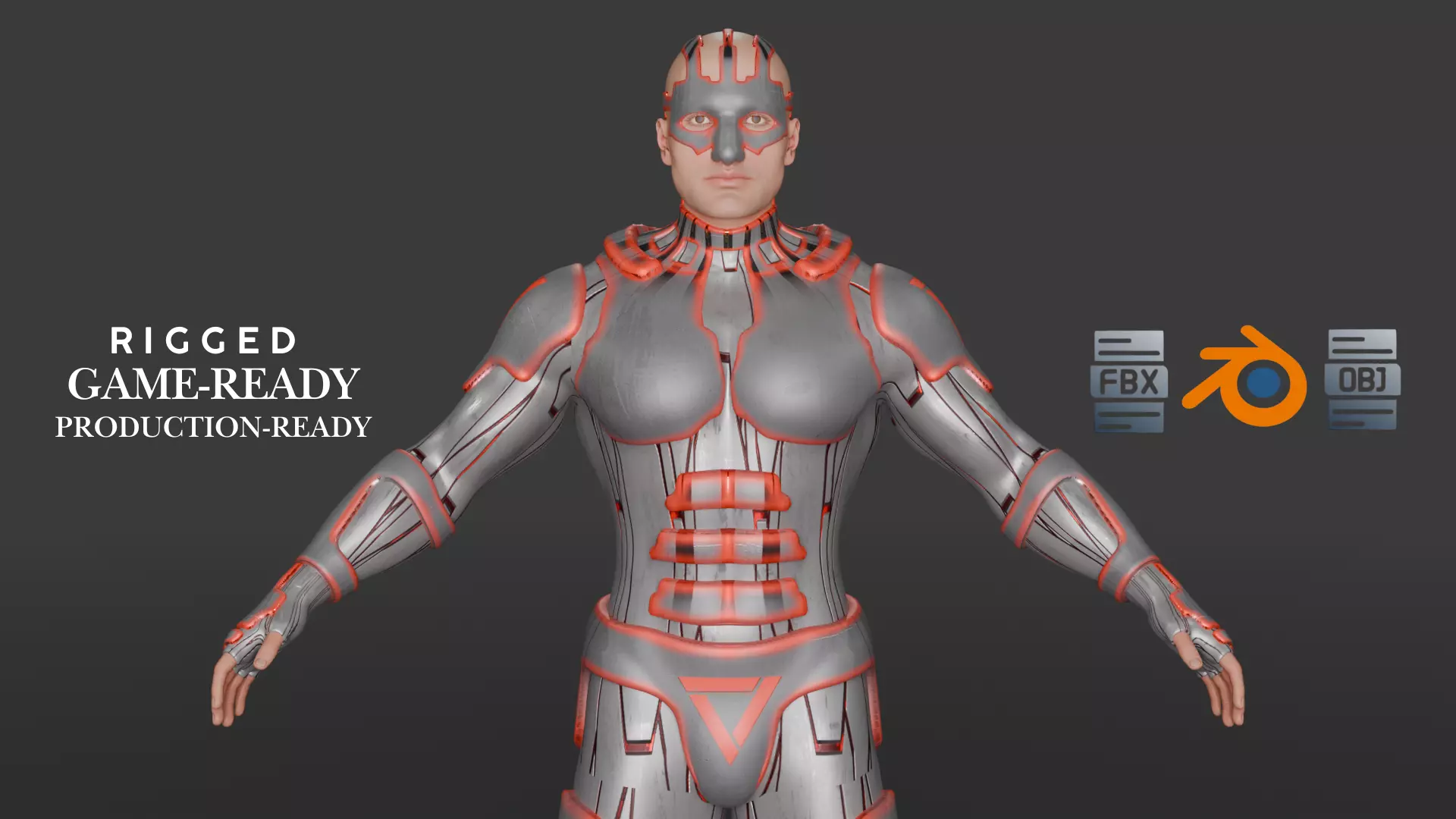 Futuristic Armored Superhero Rigged 3D Character Low-poly 3D model_0
