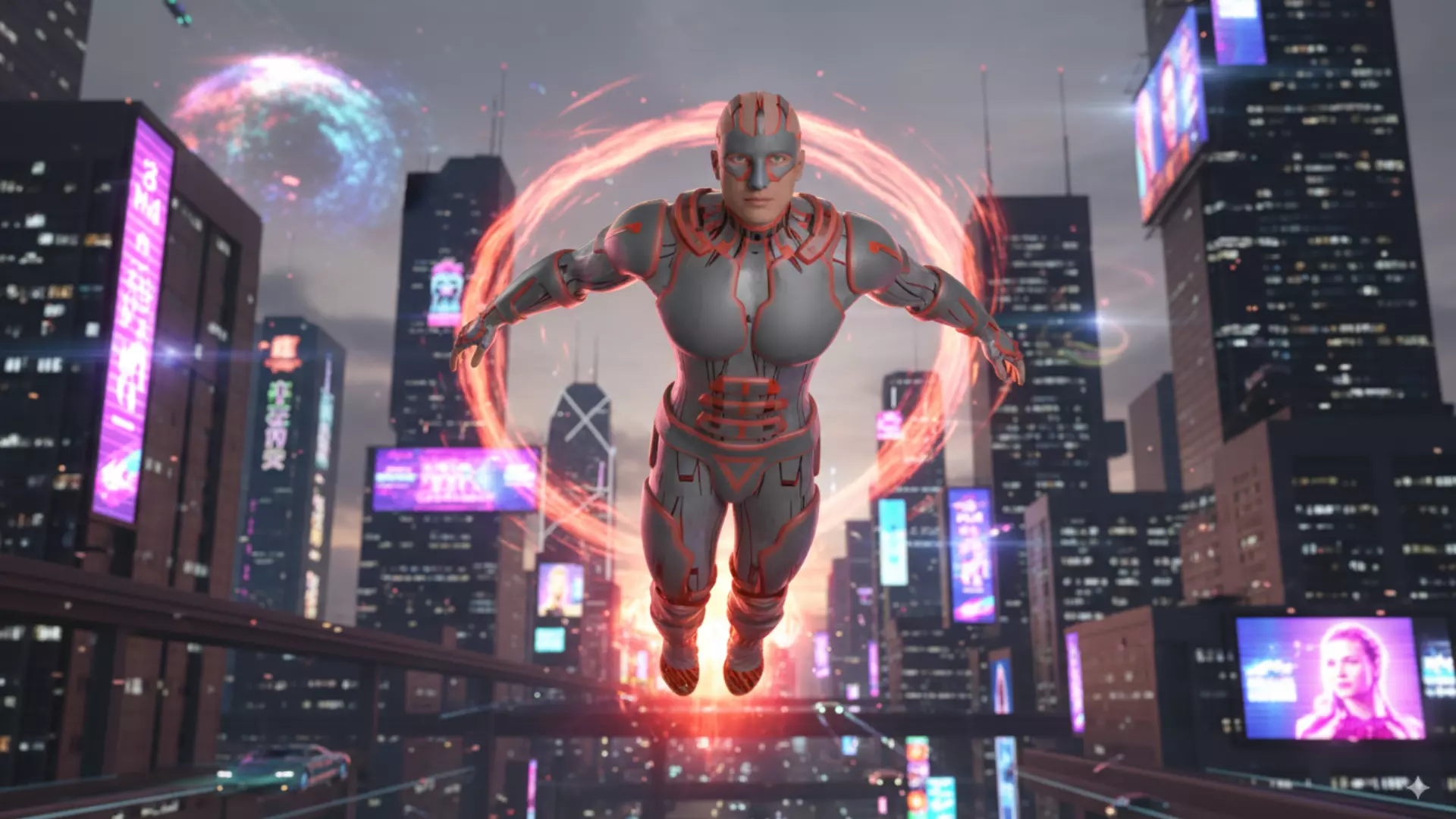 Futuristic Armored Superhero Rigged 3D Character Low-poly 3D model_8