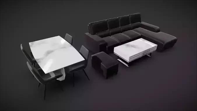 Luxury Furniture Set Leather Sofa Chairs Marble Tables