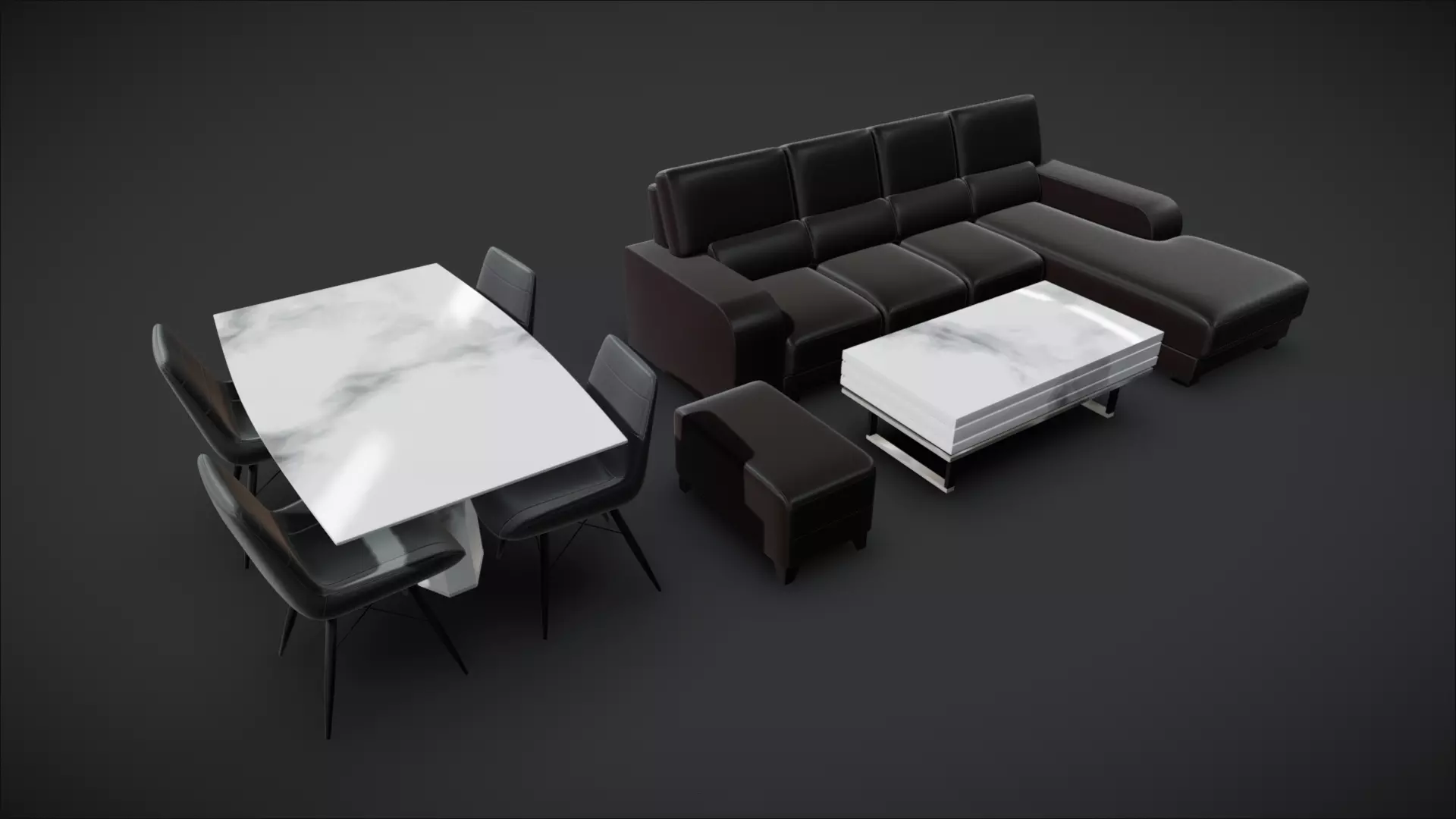 Luxury Furniture Set Leather Sofa Chairs Marble Tables 3D model