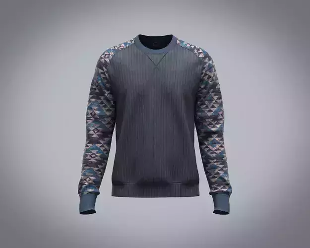 Mens raglan sweater with rib and print
