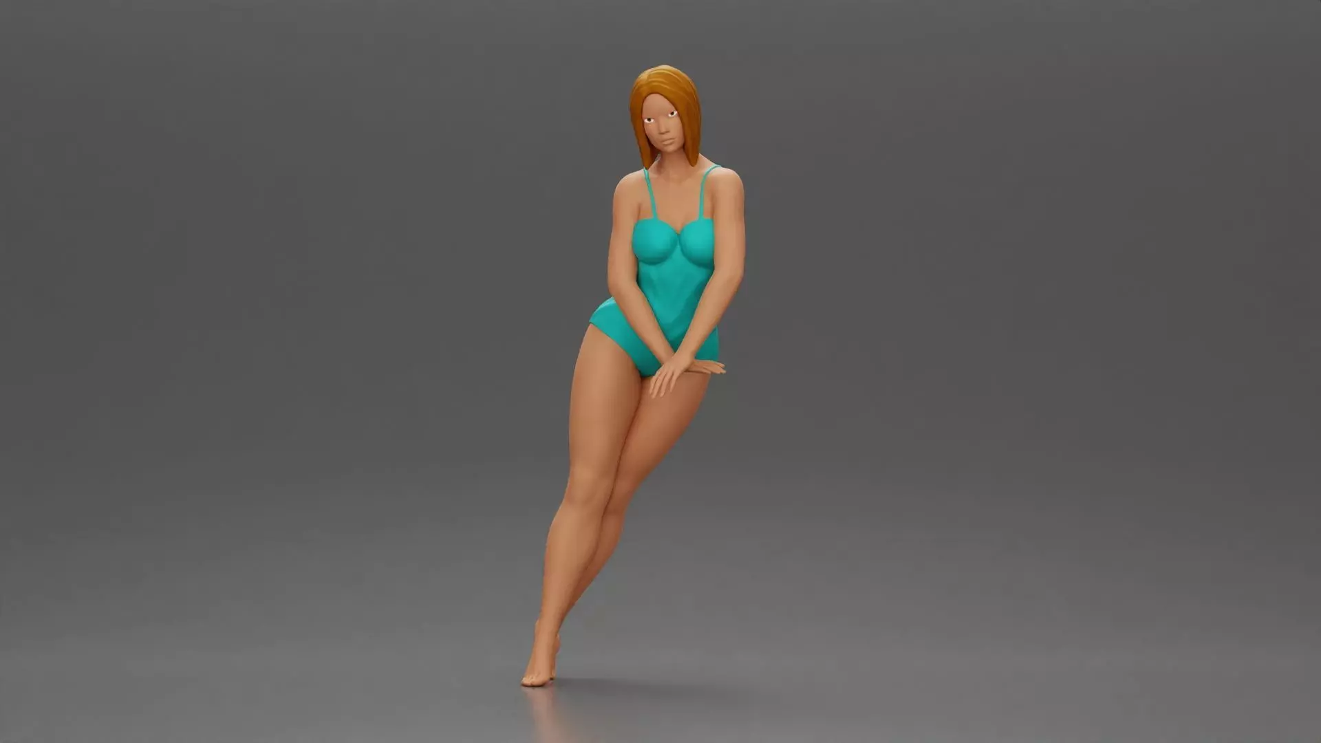 woman in a turquoise swimsuit striking a pose 3D print model_5