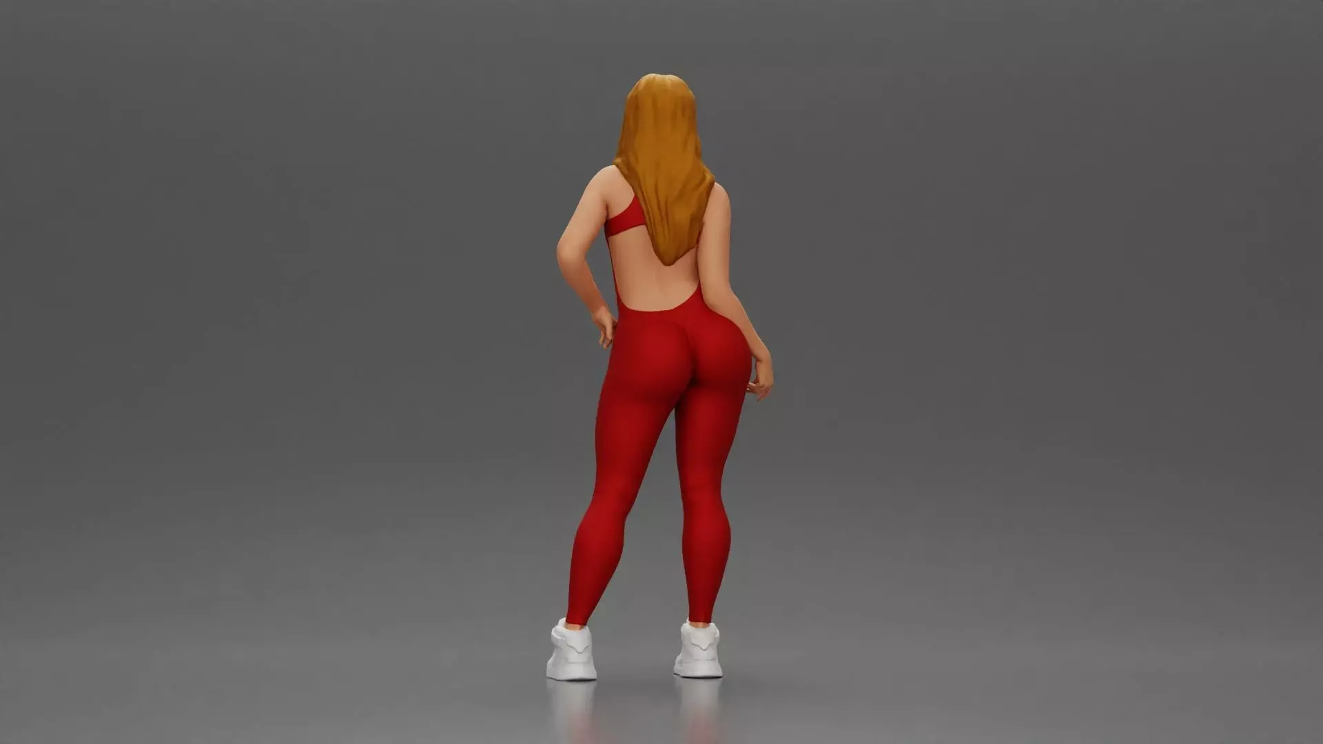 woman in red bodysuit striking a fashionable pose with sneakers 3D print model_3