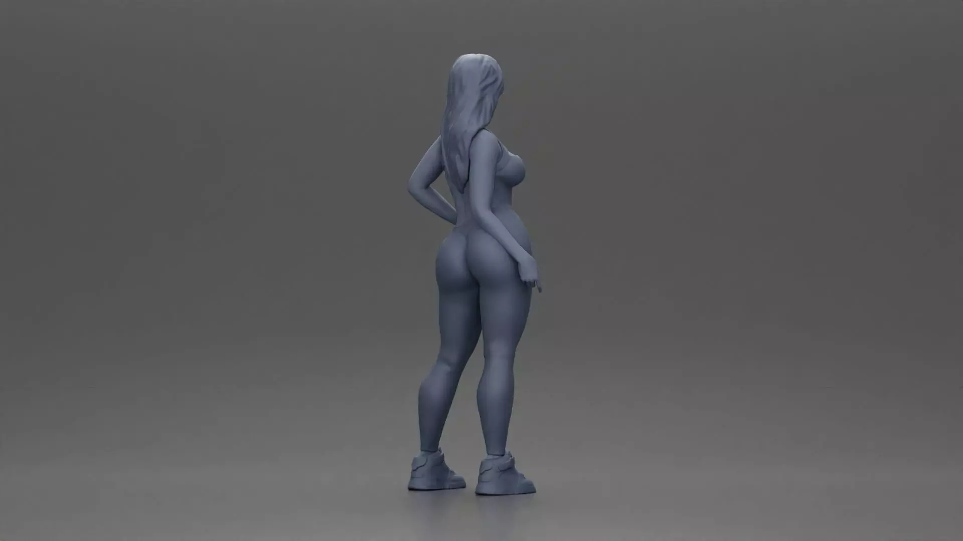 woman in red bodysuit striking a fashionable pose with sneakers 3D print model_8