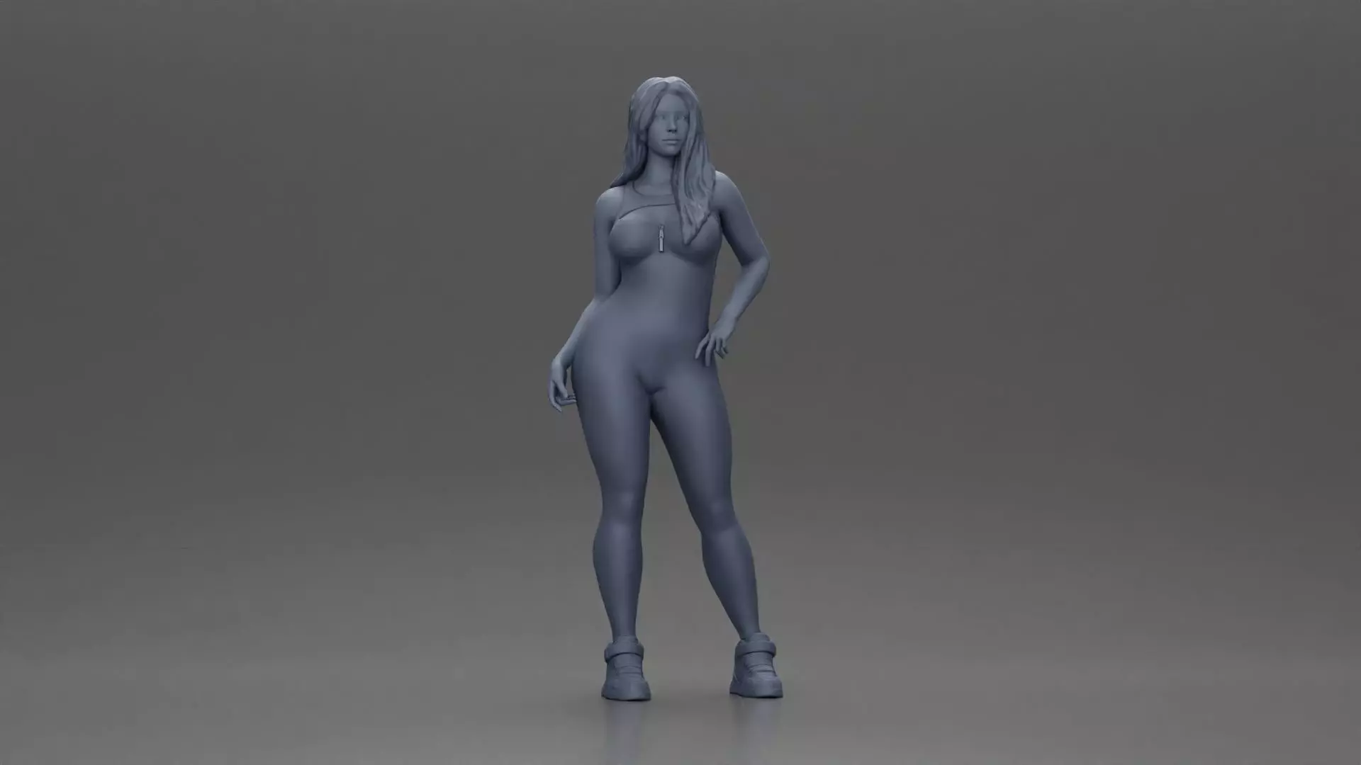 woman in red bodysuit striking a fashionable pose with sneakers 3D print model_6